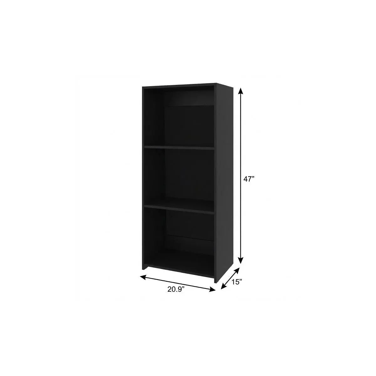 47" Black Wood Three Tier Bookcase Homeroots Office