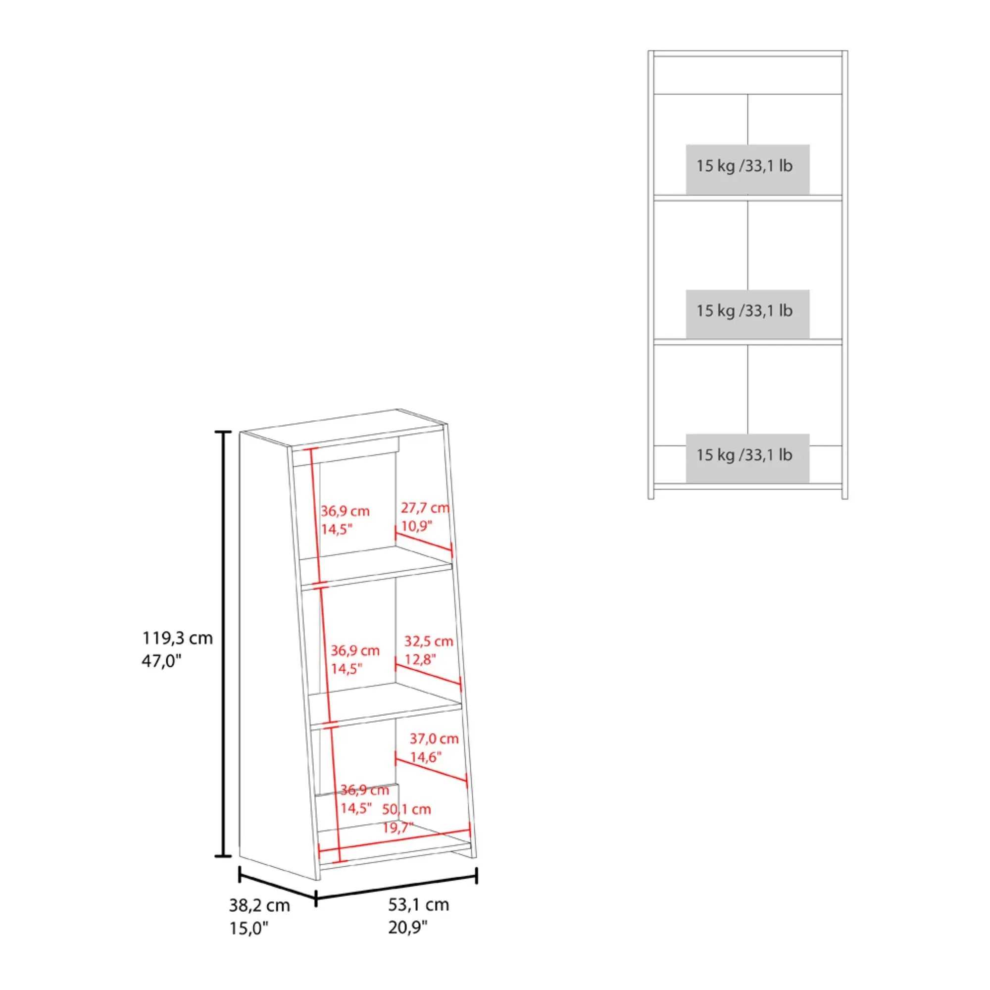 47" Black Wood Three Tier Bookcase Homeroots Office