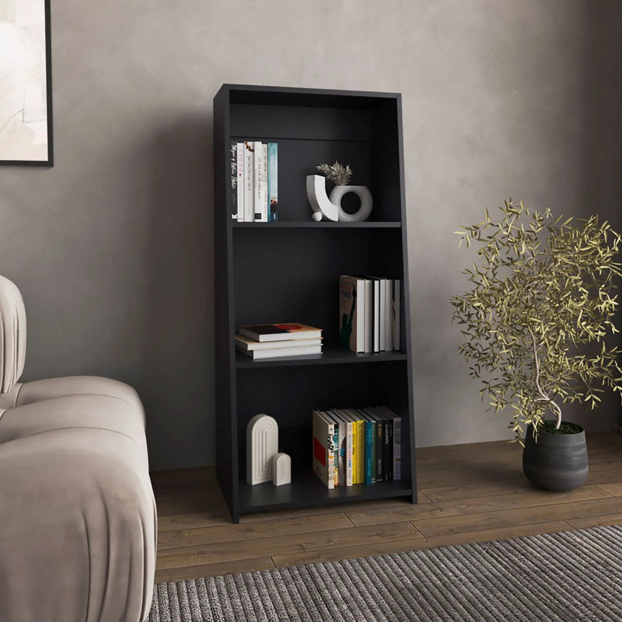 47" Black Wood Three Tier Bookcase Homeroots Office