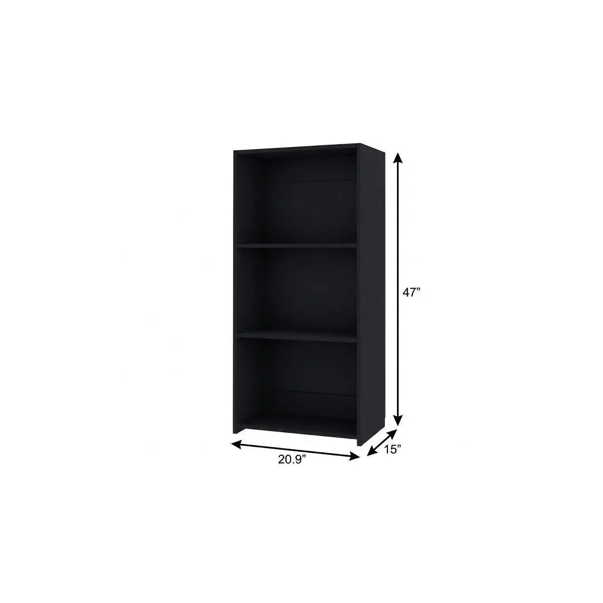 47" Black Wood Three Tier Bookcase Homeroots Office