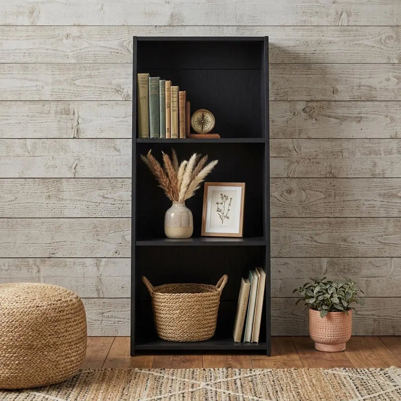 47" Black Wood Three Tier Bookcase Homeroots Office