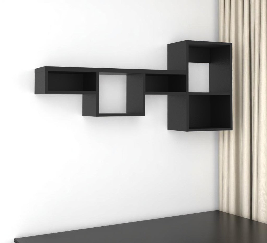 47" Black Wood Wall Mounted Cubby Shelf - GreatEagleInc