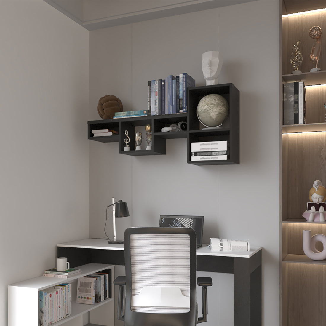 47" Black Wood Wall Mounted Cubby Shelf - GreatEagleInc