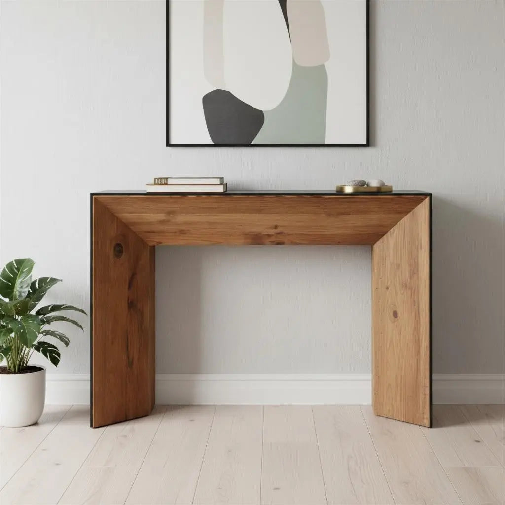 47" Black and Brown Solid Wood Pedestal Console Table Homeroots Living Room