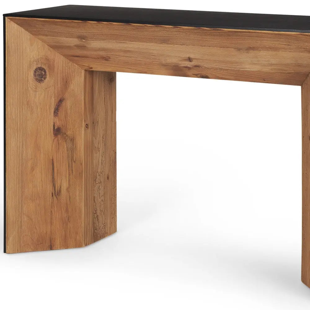 47" Black and Brown Solid Wood Pedestal Console Table Homeroots Living Room