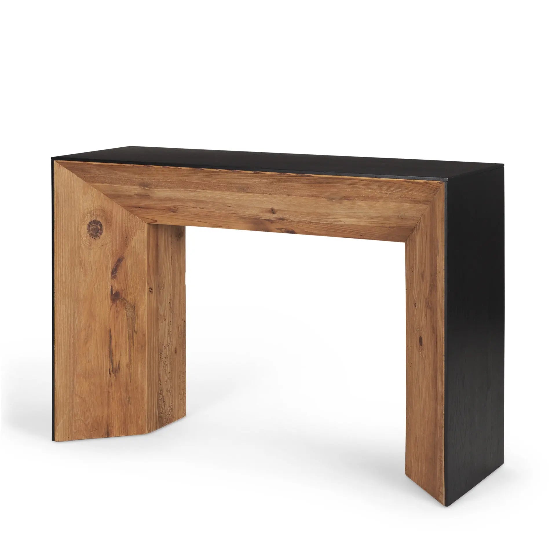 47" Black and Brown Solid Wood Pedestal Console Table Homeroots Living Room