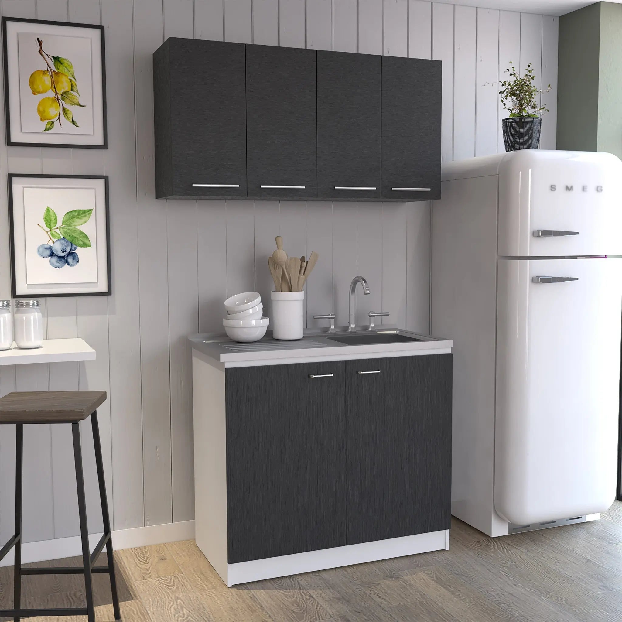 47" Black and White Wall mounted Accent Cabinet With Five Shelves Homeroots Kitchen & Dining