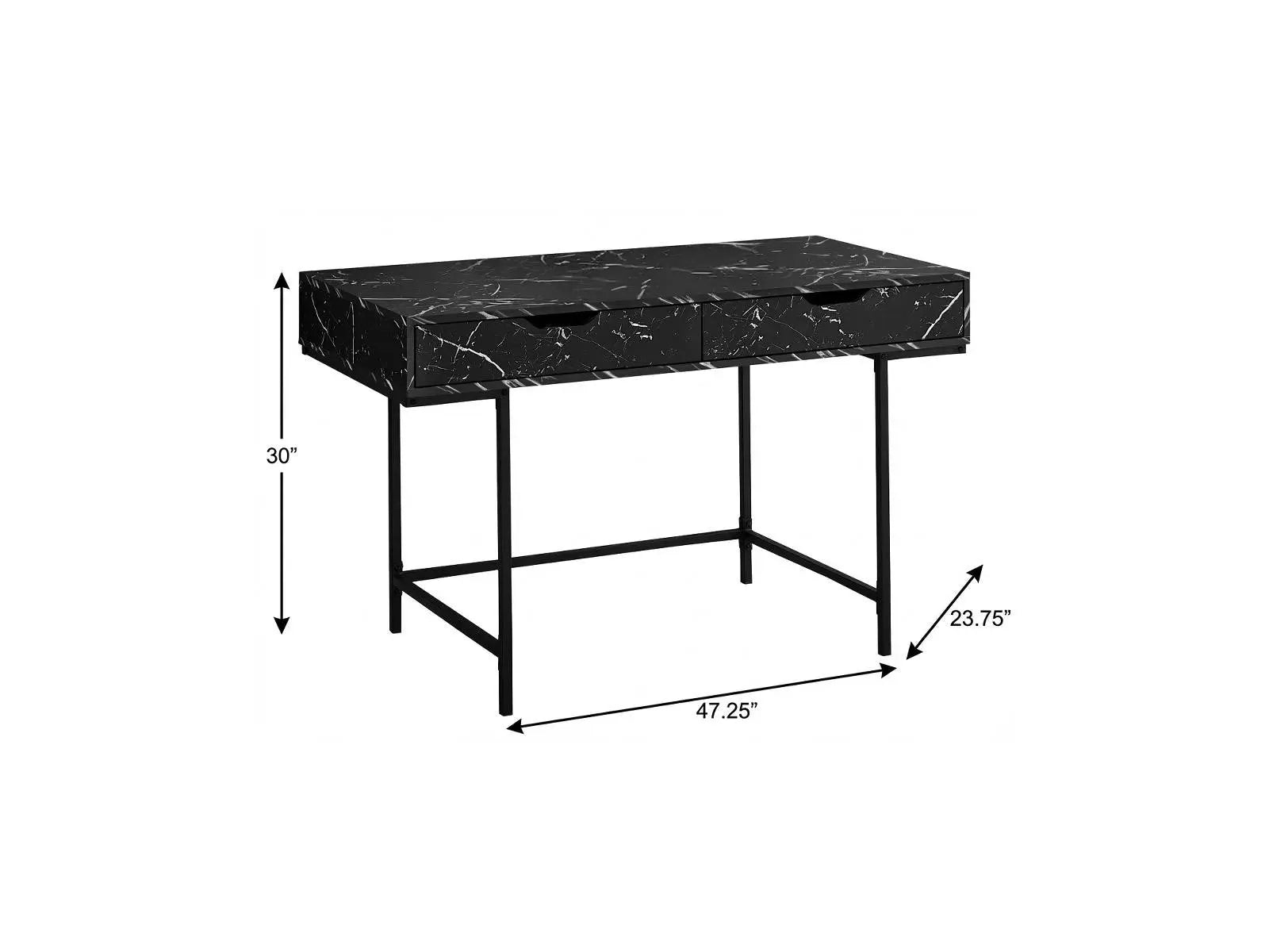 47" Black and White Wood and Metal H-Shape Computer Desk With Two Drawers Homeroots Office