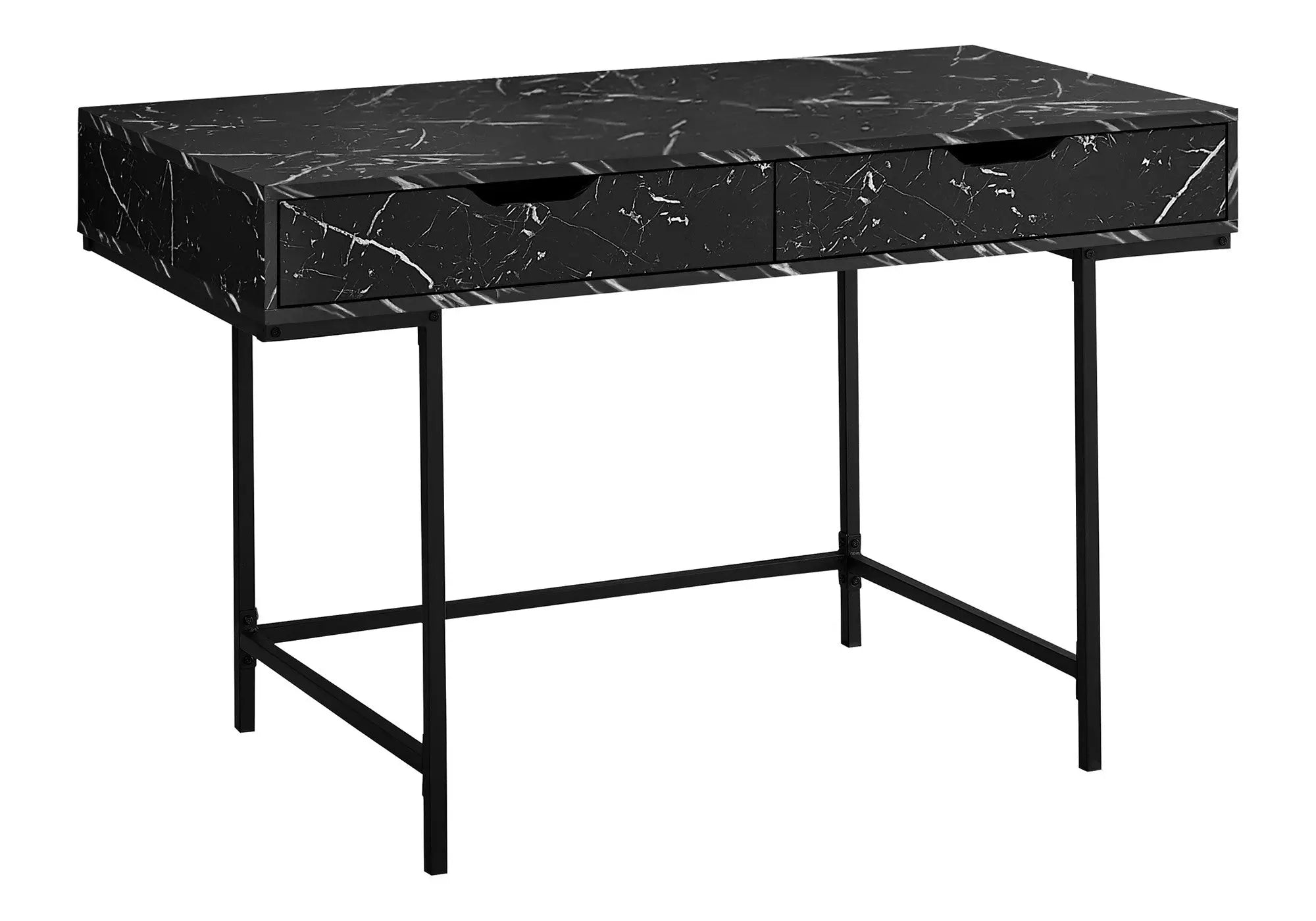 47" Black and White Wood and Metal H-Shape Computer Desk With Two Drawers Homeroots Office