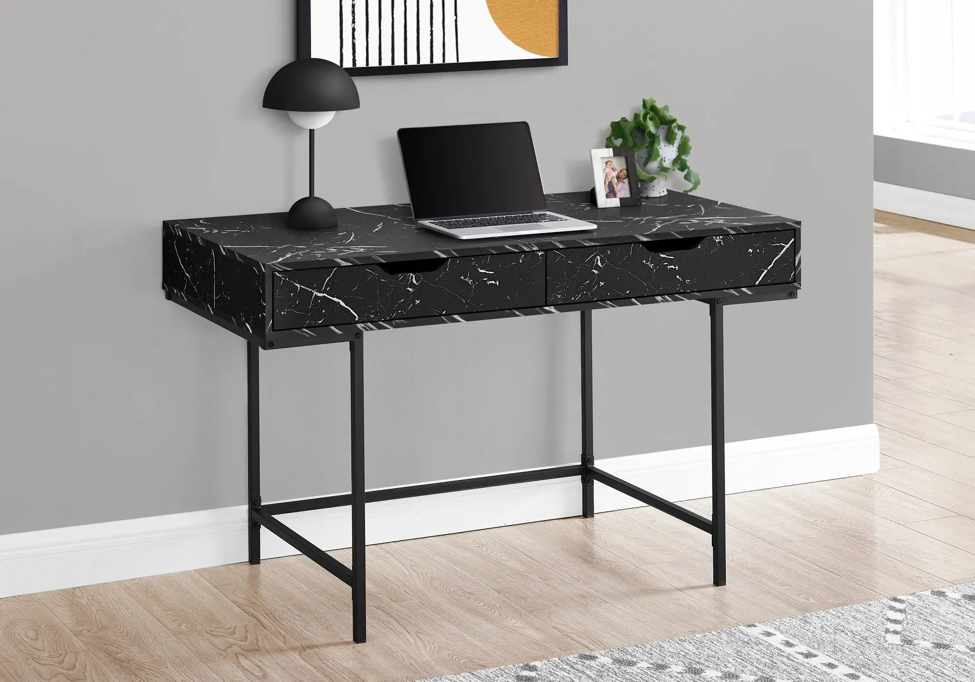 47" Black and White Wood and Metal H-Shape Computer Desk With Two Drawers Homeroots Office