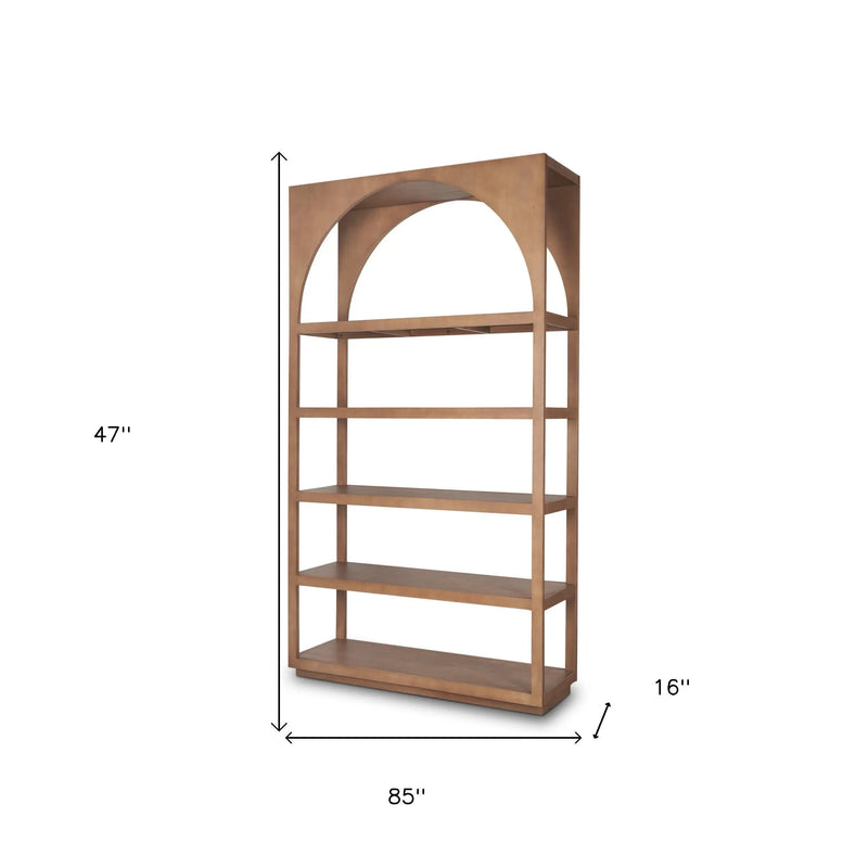 47" Brown Arched Solid Wood Five Tier Bookcase Homeroots Office
