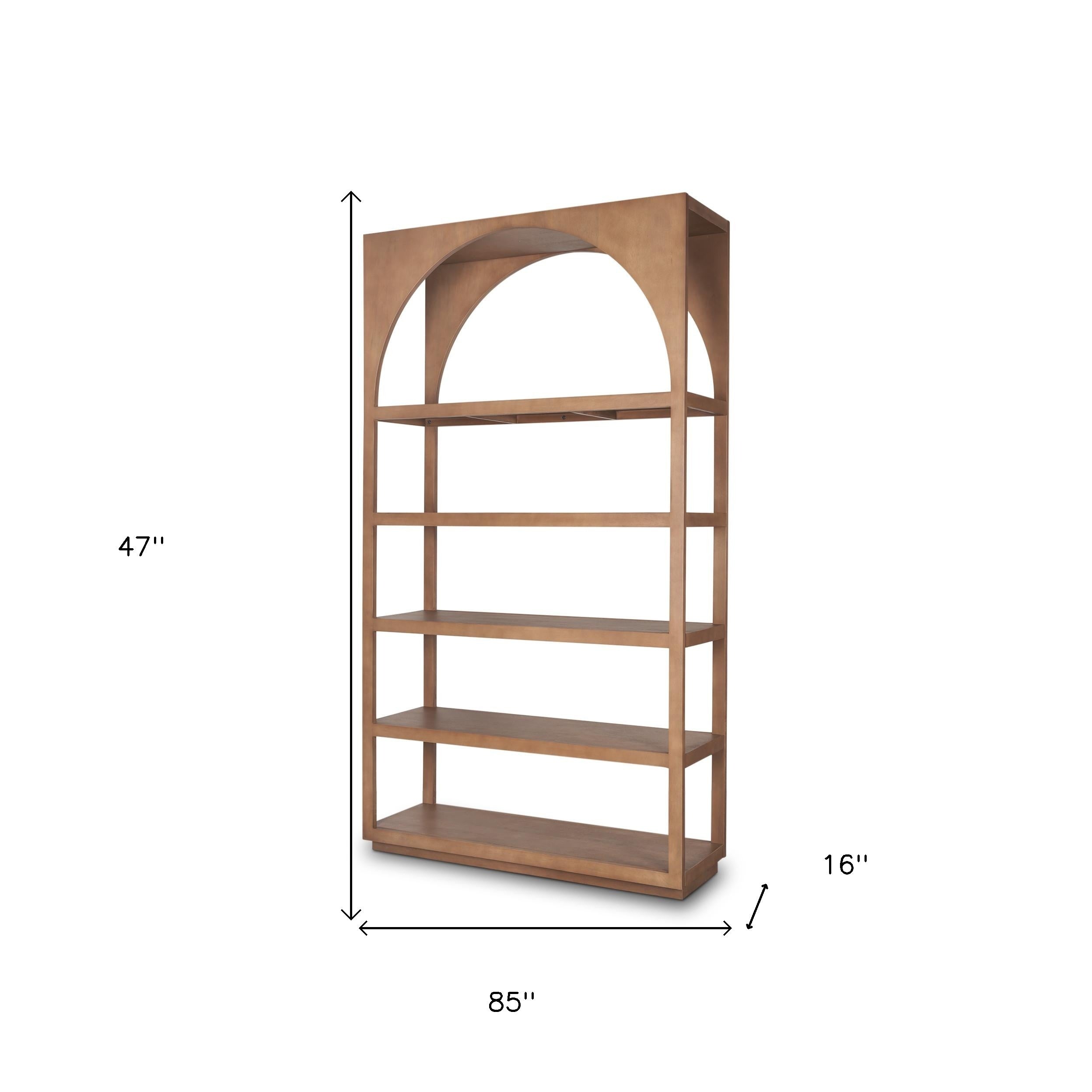 47" Brown Arched Solid Wood Five Tier Bookcase Homeroots Office
