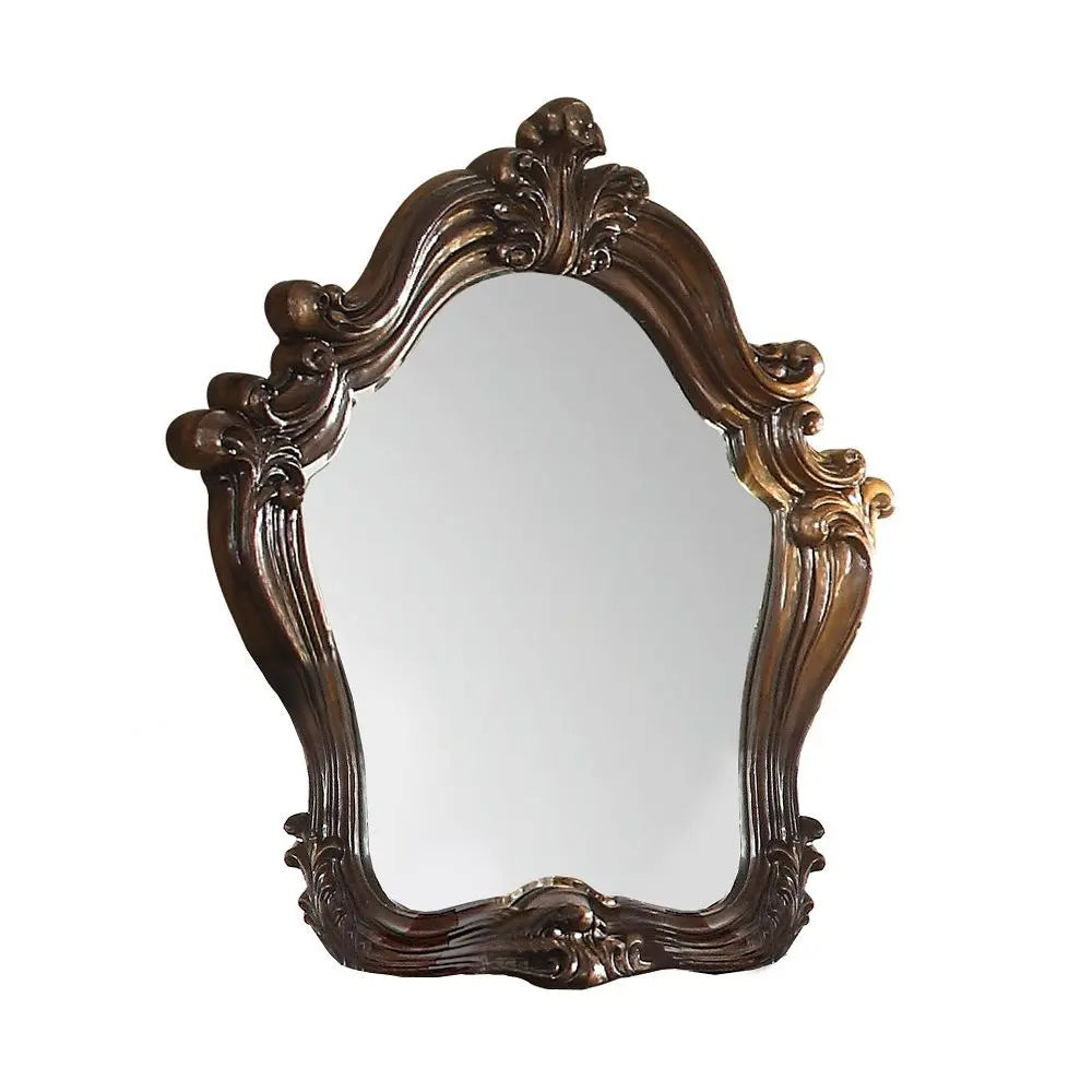 47" Brown Crowned Top Solid Wood Framed Mounted Dresser Mirror Homeroots Bed & Bath