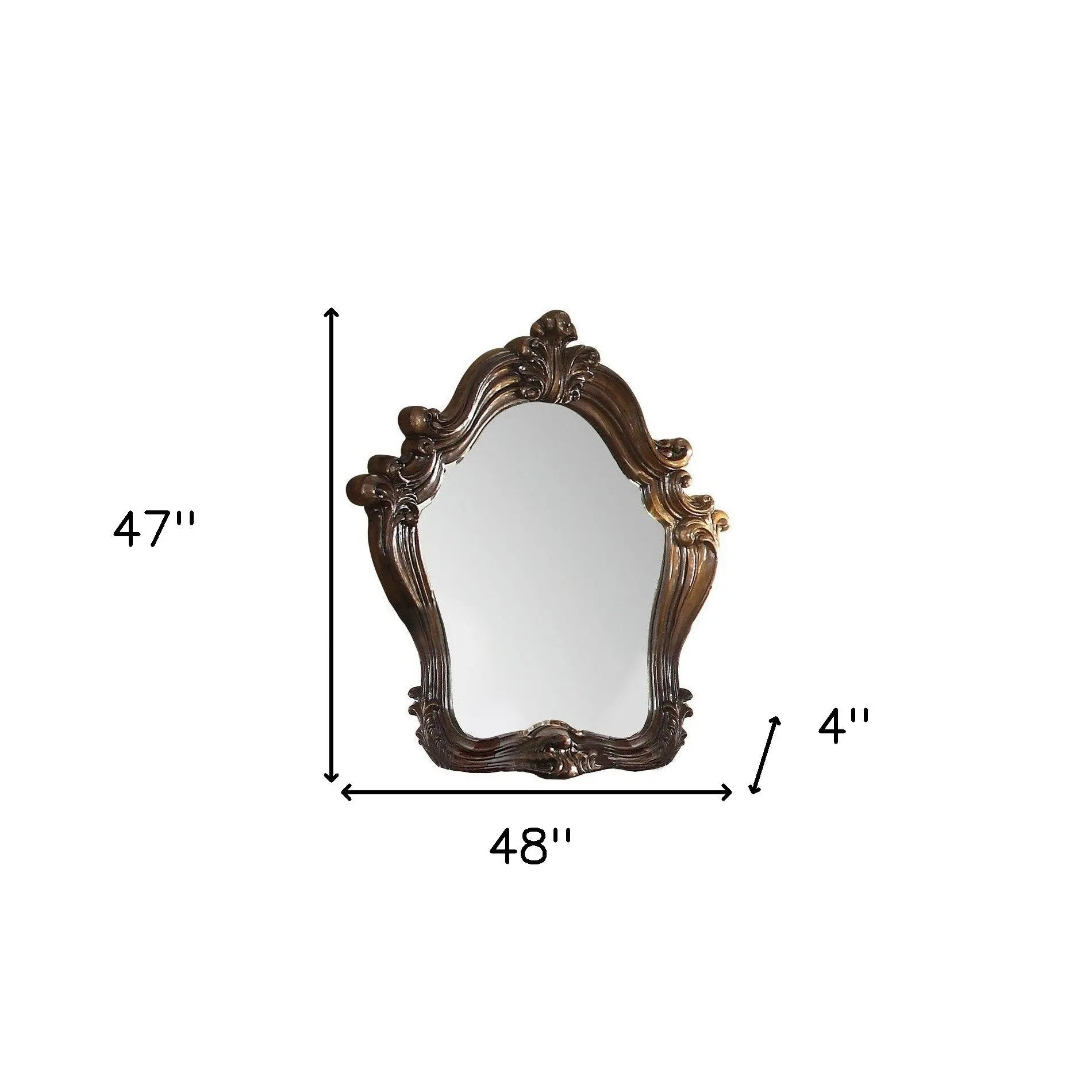 47" Brown Crowned Top Solid Wood Framed Mounted Dresser Mirror Homeroots Bed & Bath