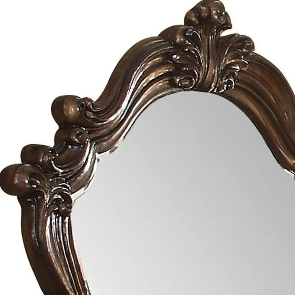 47" Brown Crowned Top Solid Wood Framed Mounted Dresser Mirror Homeroots Bed & Bath