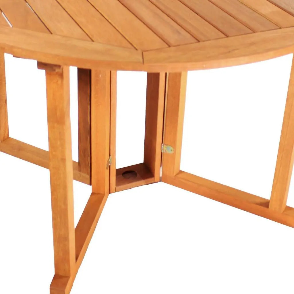 47" Brown Rounded Solid Wood Folding Outdoor Dining Table with Umbrella Hole Homeroots Outdoor