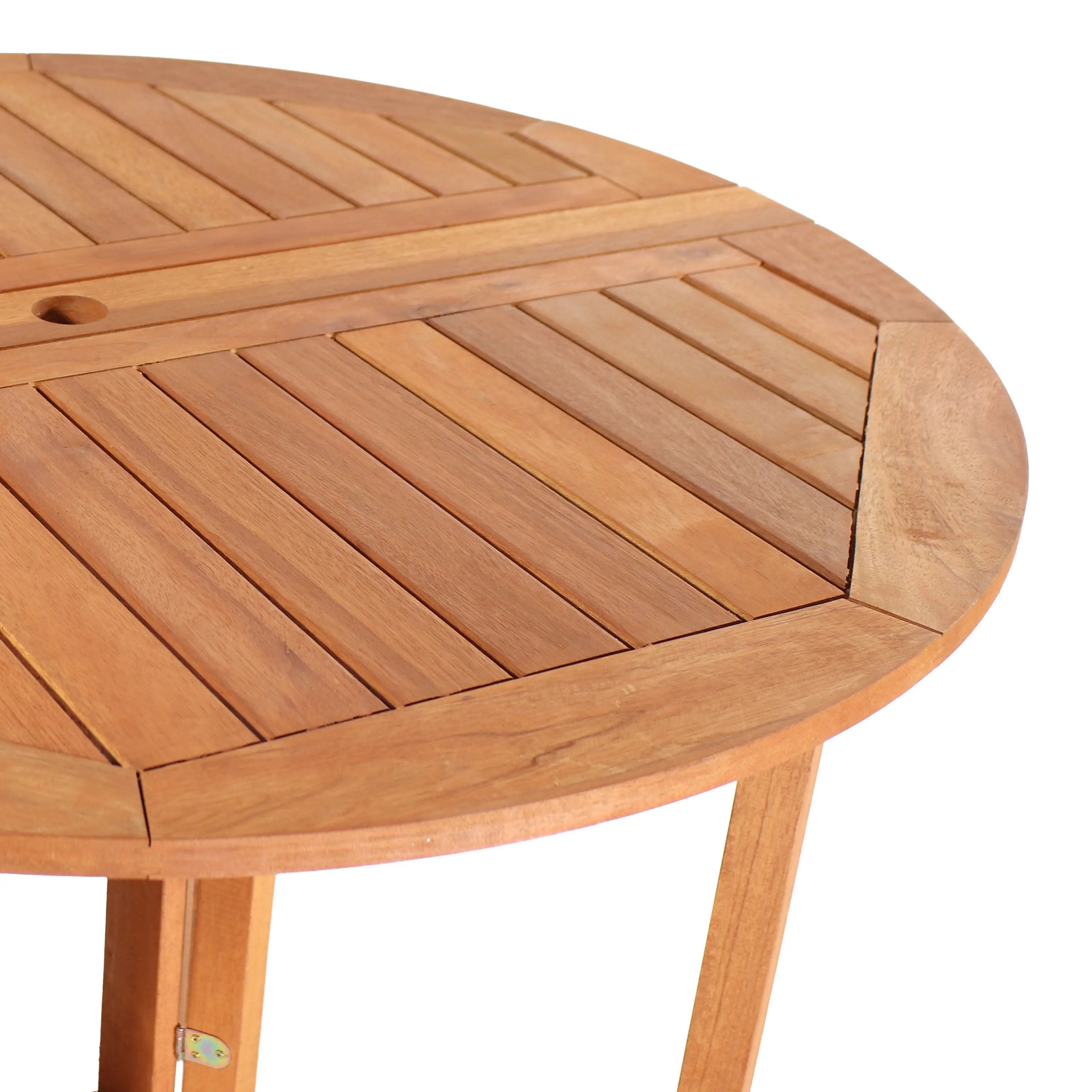 47" Brown Rounded Solid Wood Folding Outdoor Dining Table with Umbrella Hole Homeroots Outdoor