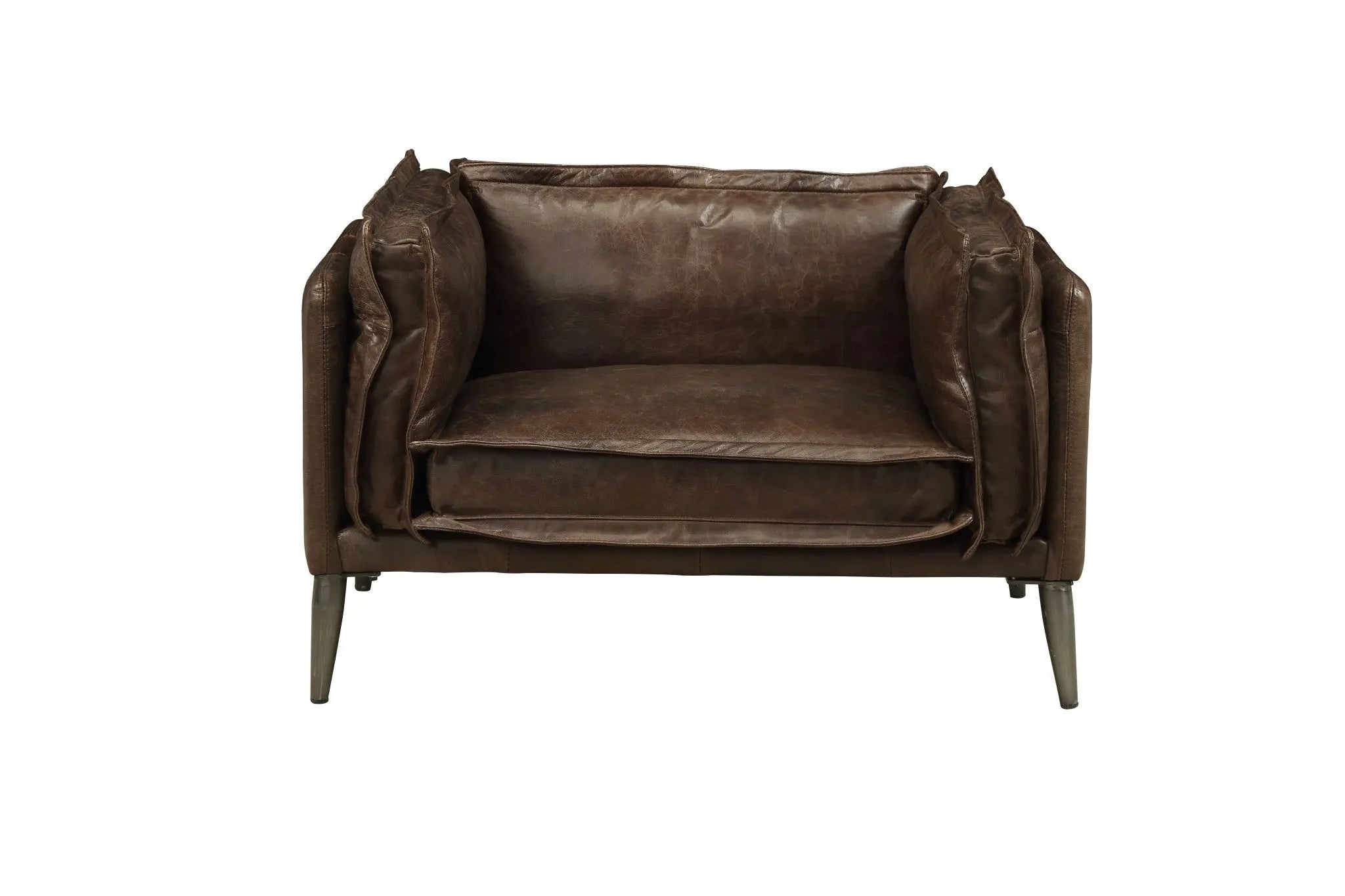 47" Brown and Black Top Grain Leather Chair and a Half Homeroots Living Room