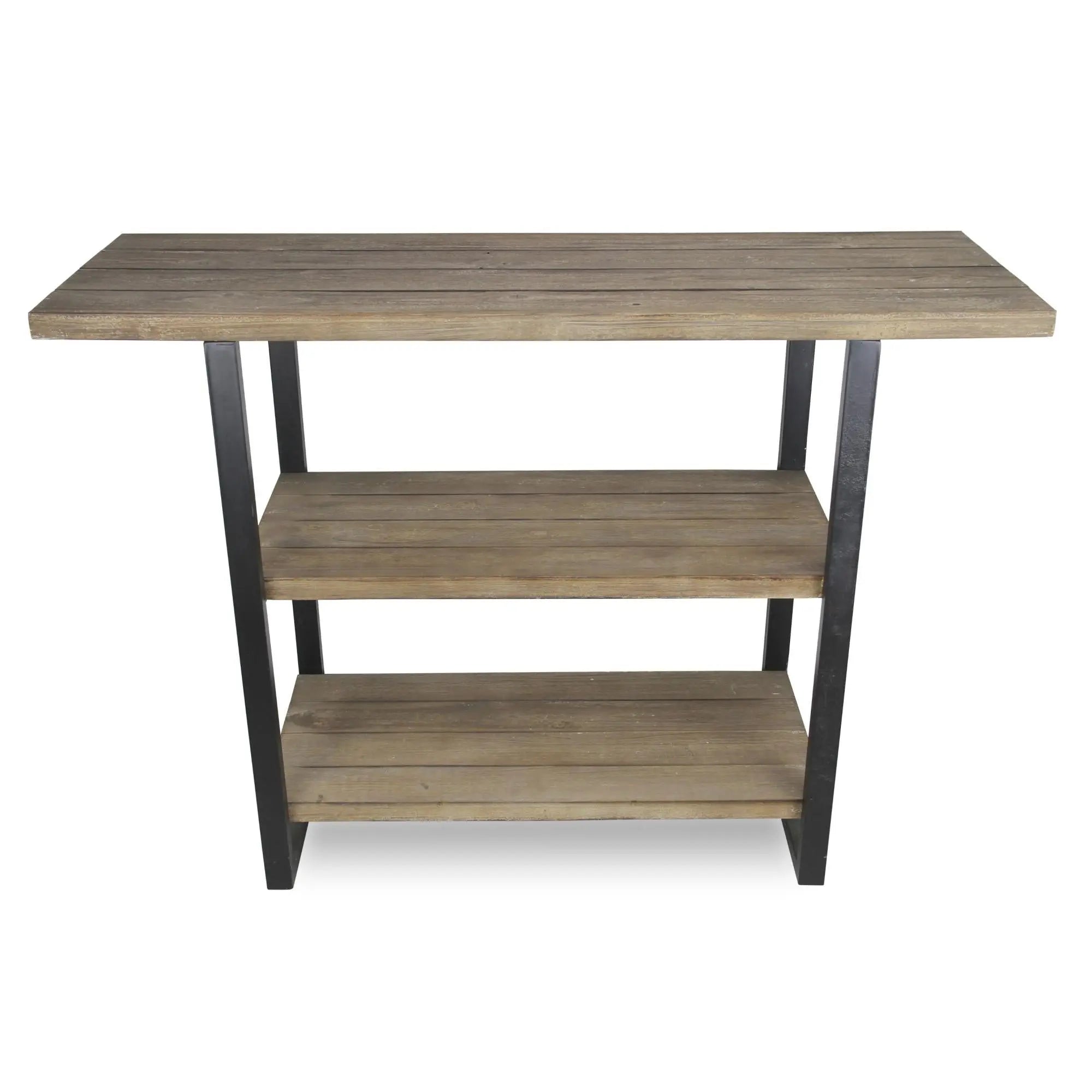 47" Brown and Black Wood and Metal Distressed Console Table With Two Shelves Homeroots Living Room