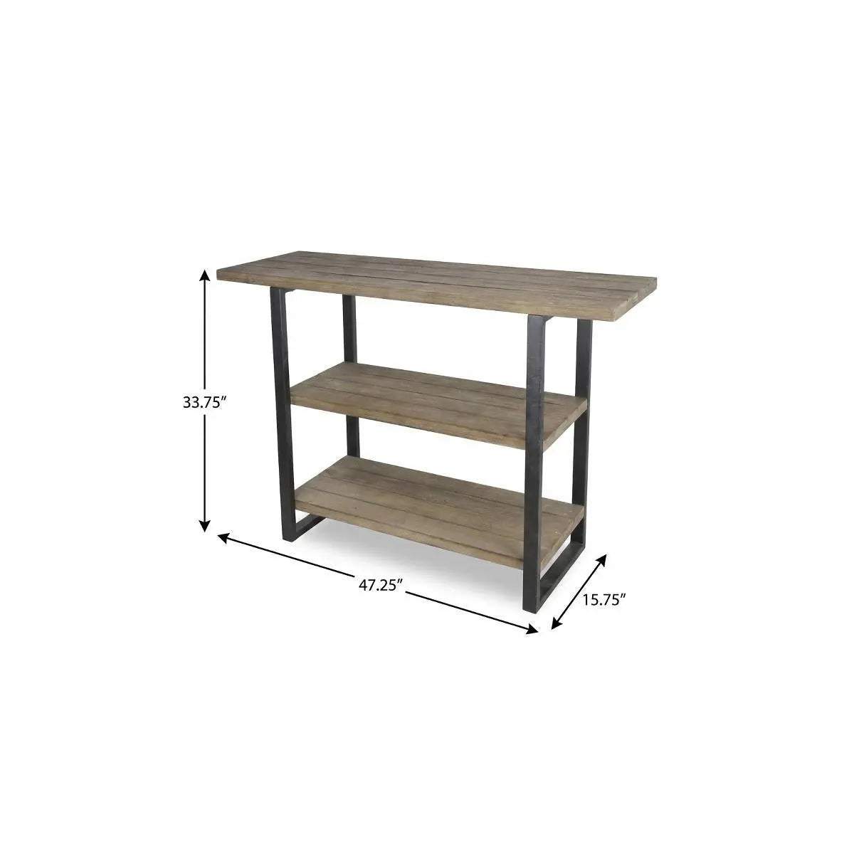 47" Brown and Black Wood and Metal Distressed Console Table With Two Shelves Homeroots Living Room
