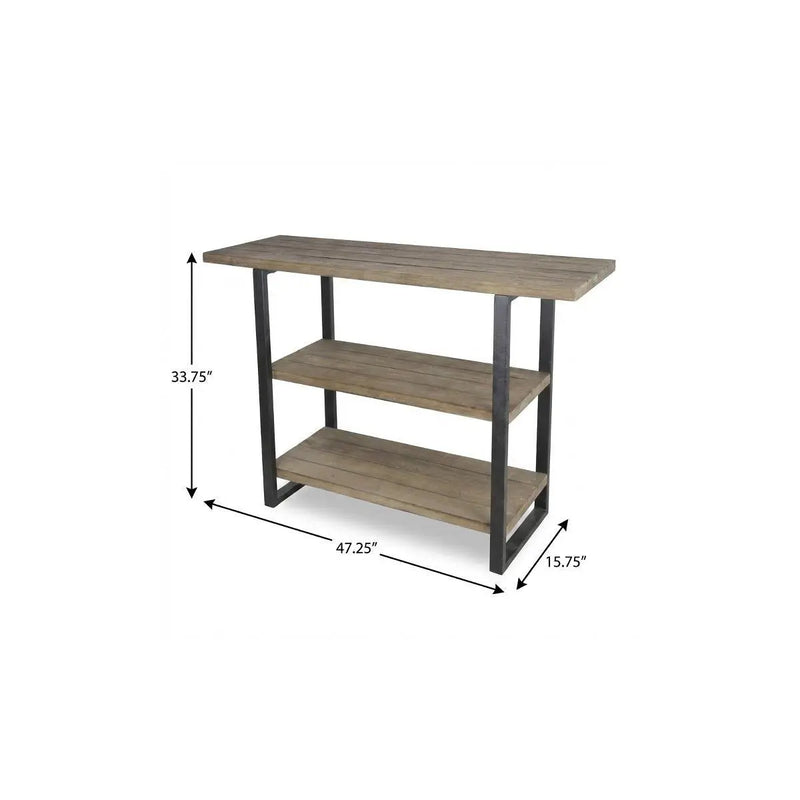 47" Brown and Black Wood and Metal Distressed Console Table With Two Shelves Homeroots Living Room