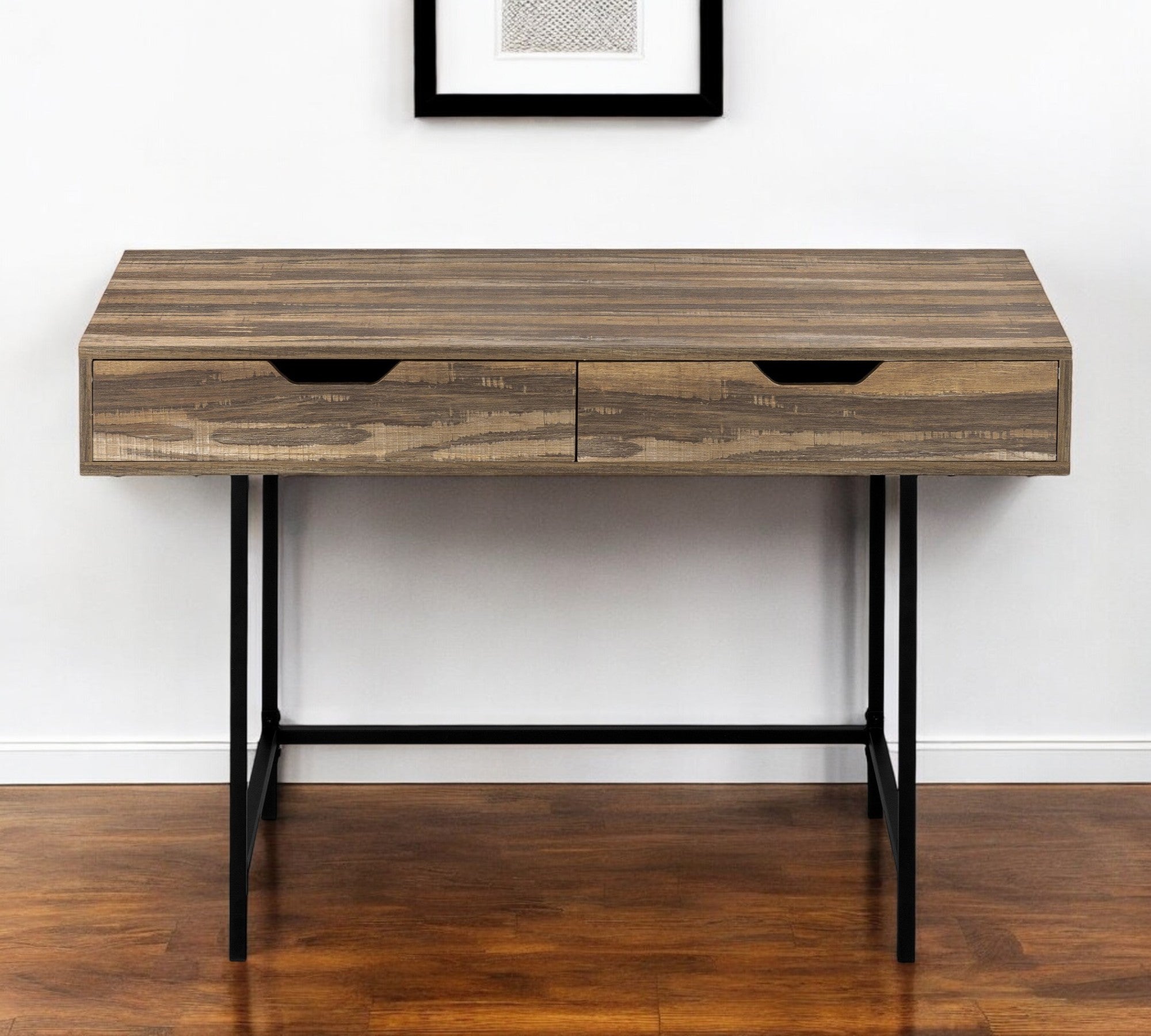 47" Brown and Black Wood and Metal H-Shape Computer Desk With Two Drawers Homeroots Office