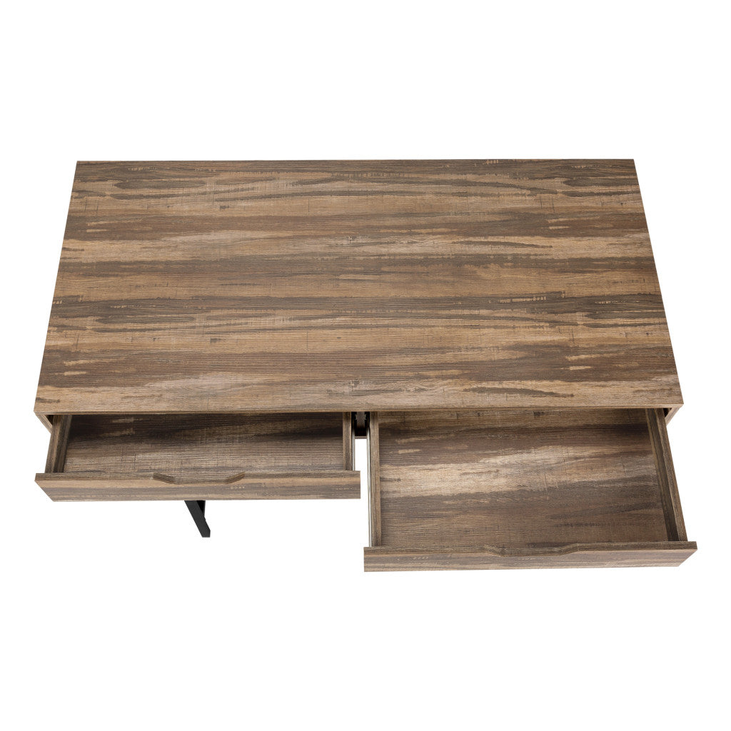 47" Brown and Black Wood and Metal H-Shape Computer Desk With Two Drawers Homeroots Office