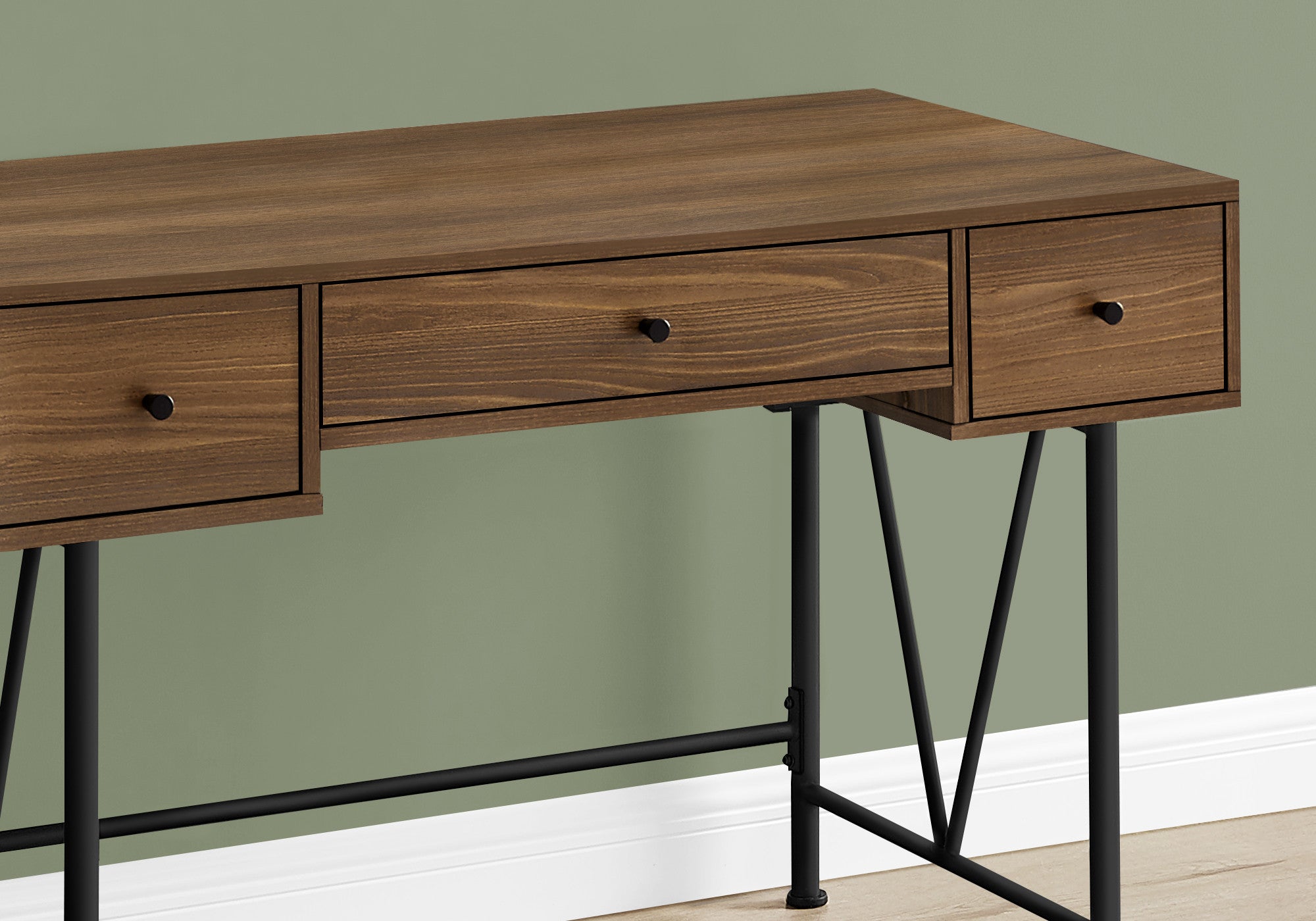 47" Brown and Black Wood and Metal Sled Computer Desk With Three Drawers Homeroots Office