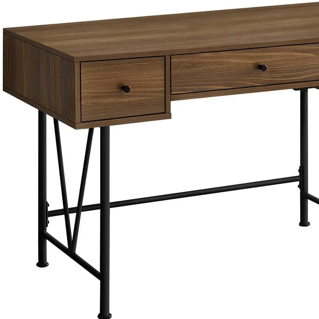 47" Brown and Black Wood and Metal Sled Computer Desk With Three Drawers Homeroots Office