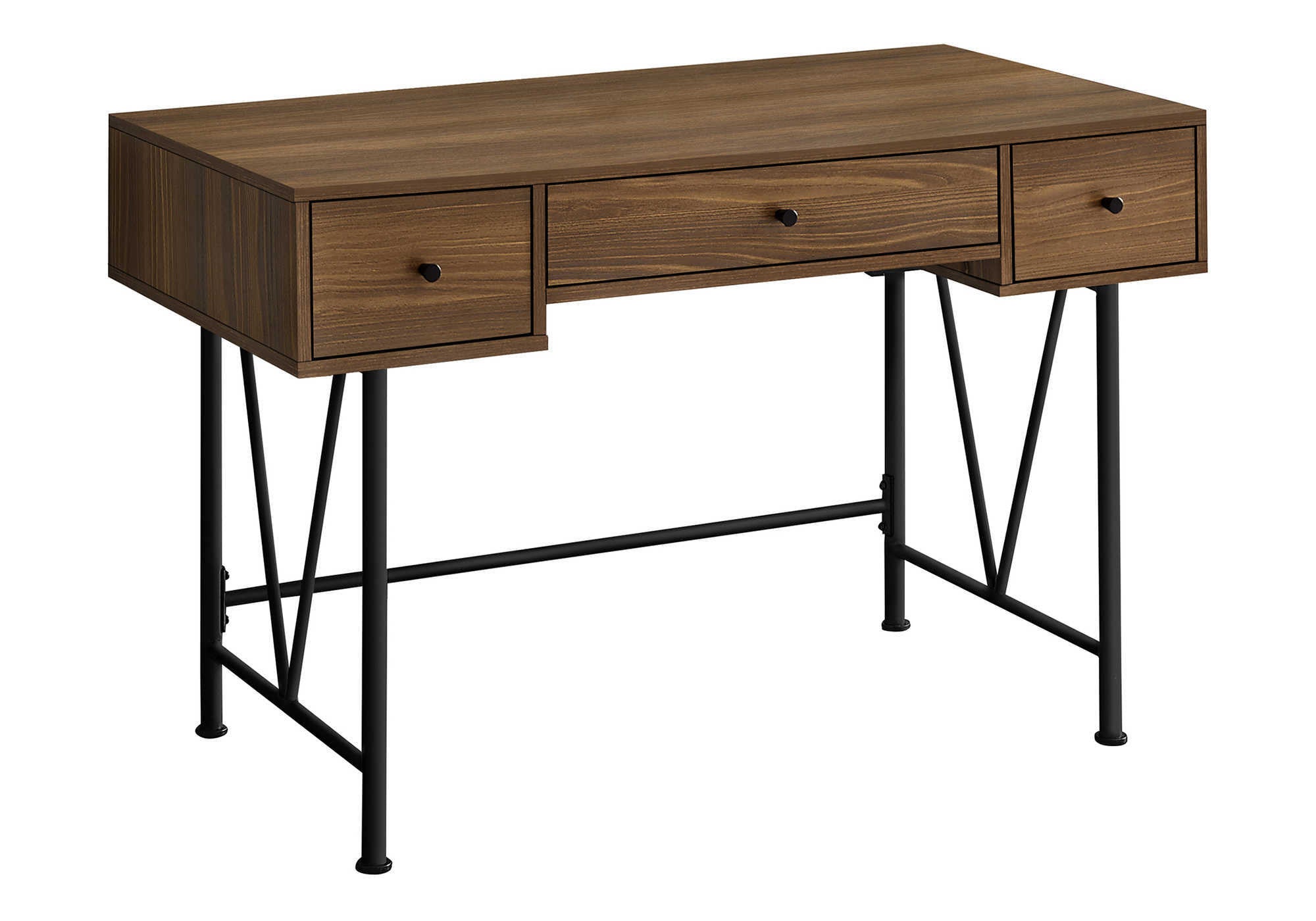 47" Brown and Black Wood and Metal Sled Computer Desk With Three Drawers Homeroots Office