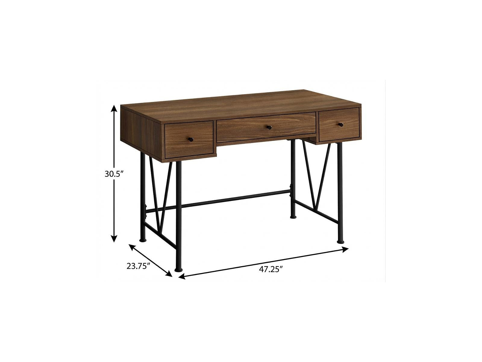 47" Brown and Black Wood and Metal Sled Computer Desk With Three Drawers Homeroots Office