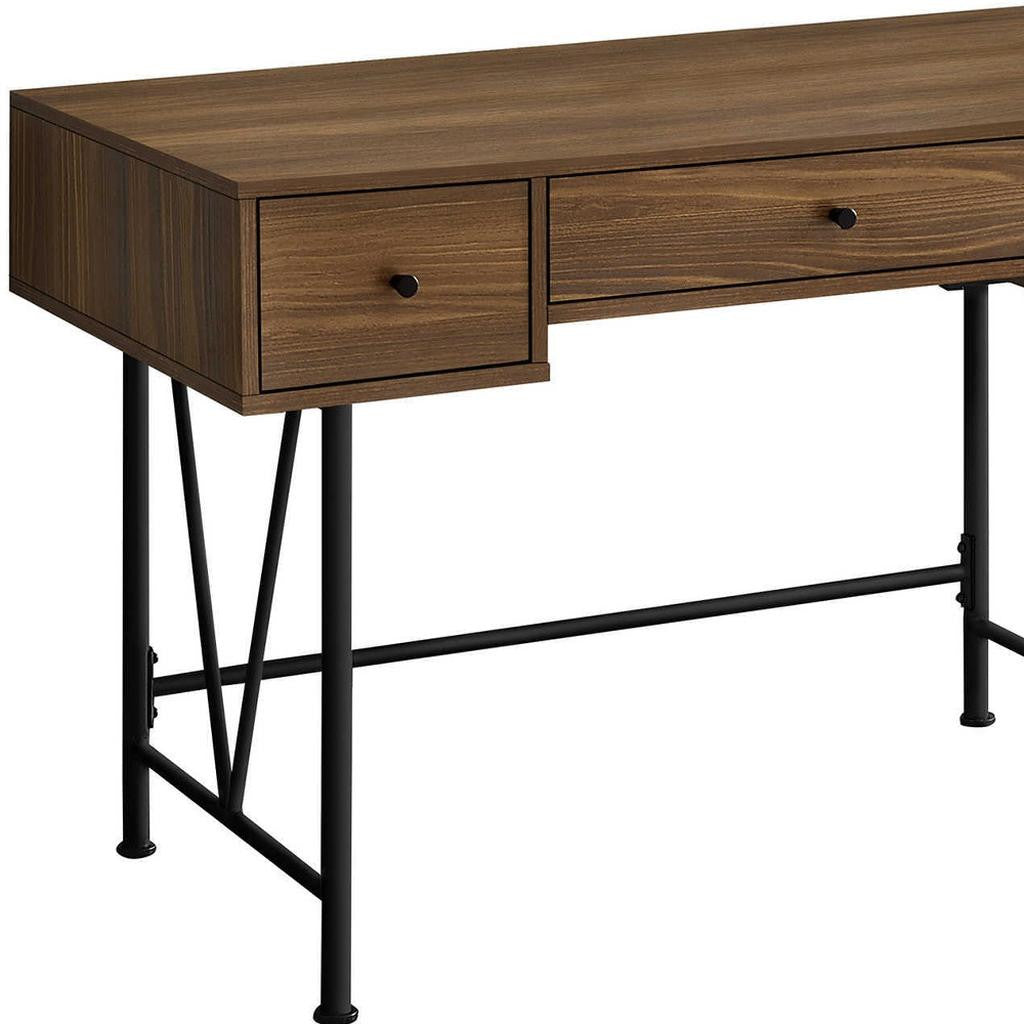 47" Brown and Black Wood and Metal Sled Computer Desk With Three Drawers Homeroots Office