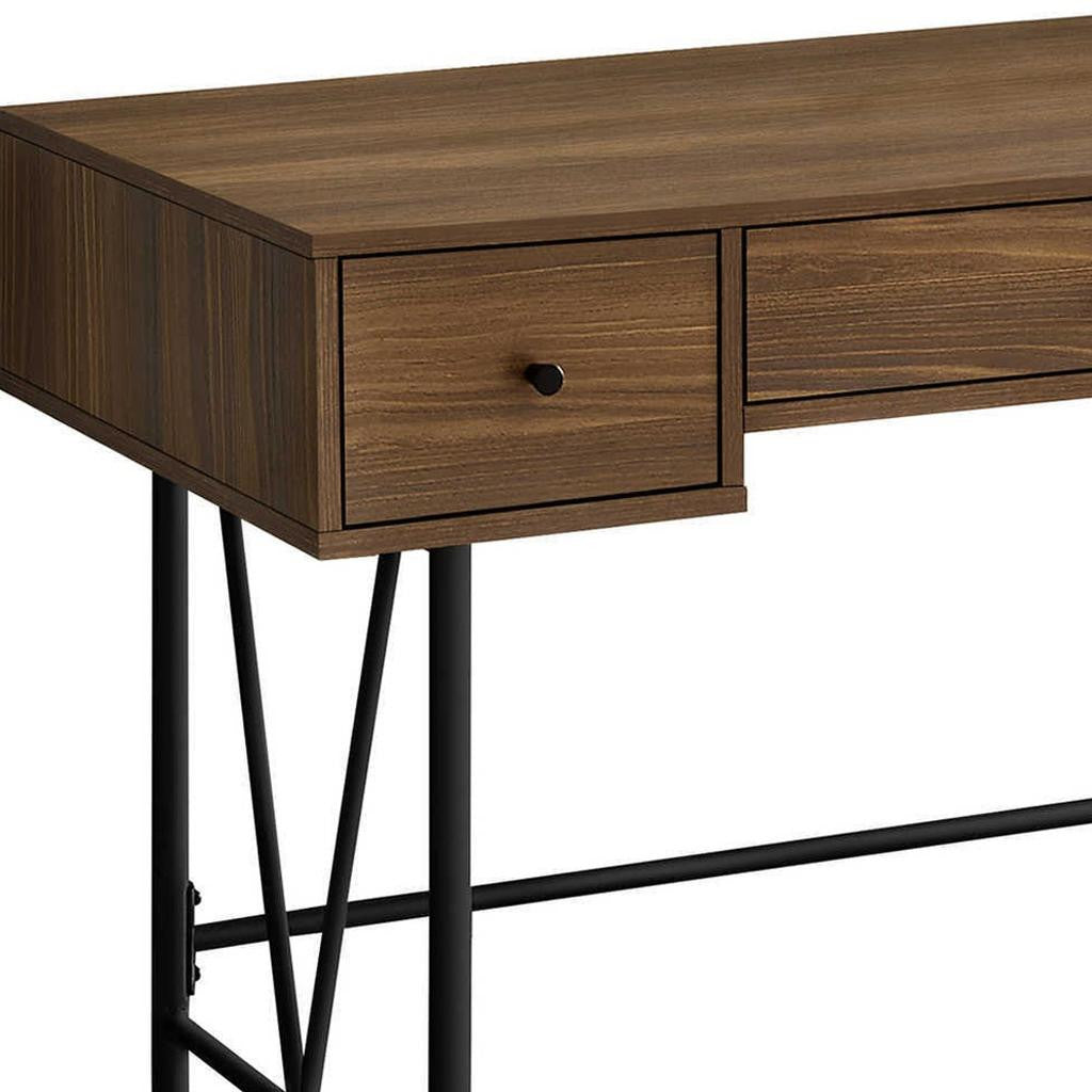 47" Brown and Black Wood and Metal Sled Computer Desk With Three Drawers Homeroots Office