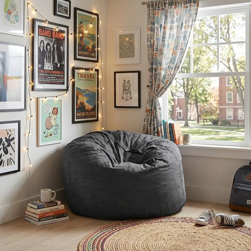 47" Charcoal Microsuede Classic Bean Bag Homeroots Living Room