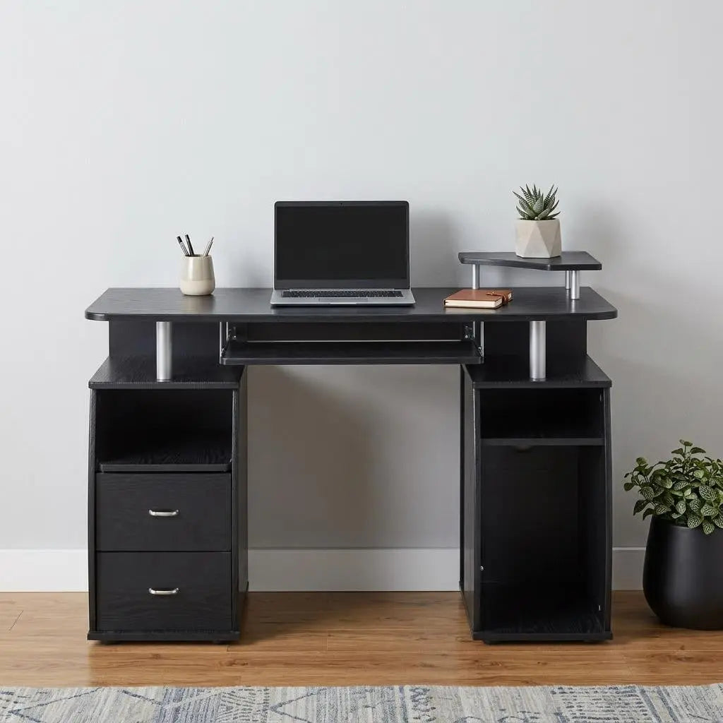 47" Espresso Wood Pedestal Computer Desk With Two Drawers Homeroots Office