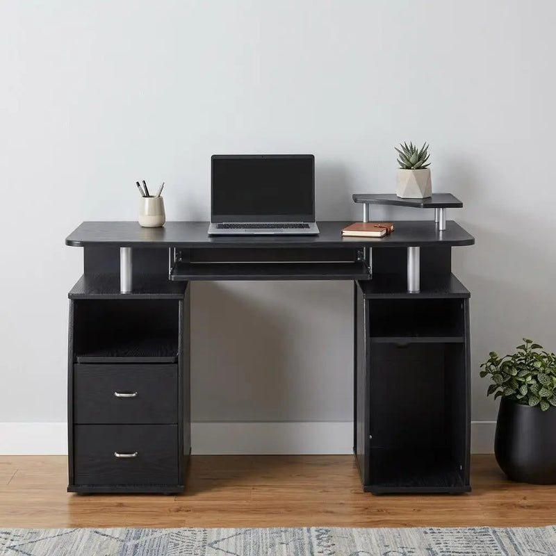 47" Espresso Wood Pedestal Computer Desk With Two Drawers Homeroots Office