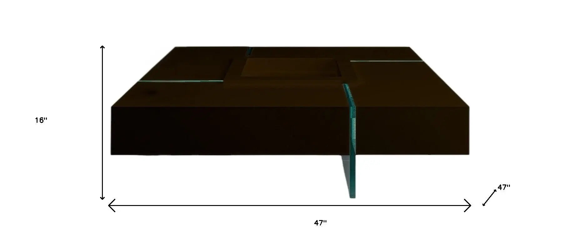 47" Espresso and Clear Wood and Glass Square Coffee Table Homeroots Living Room