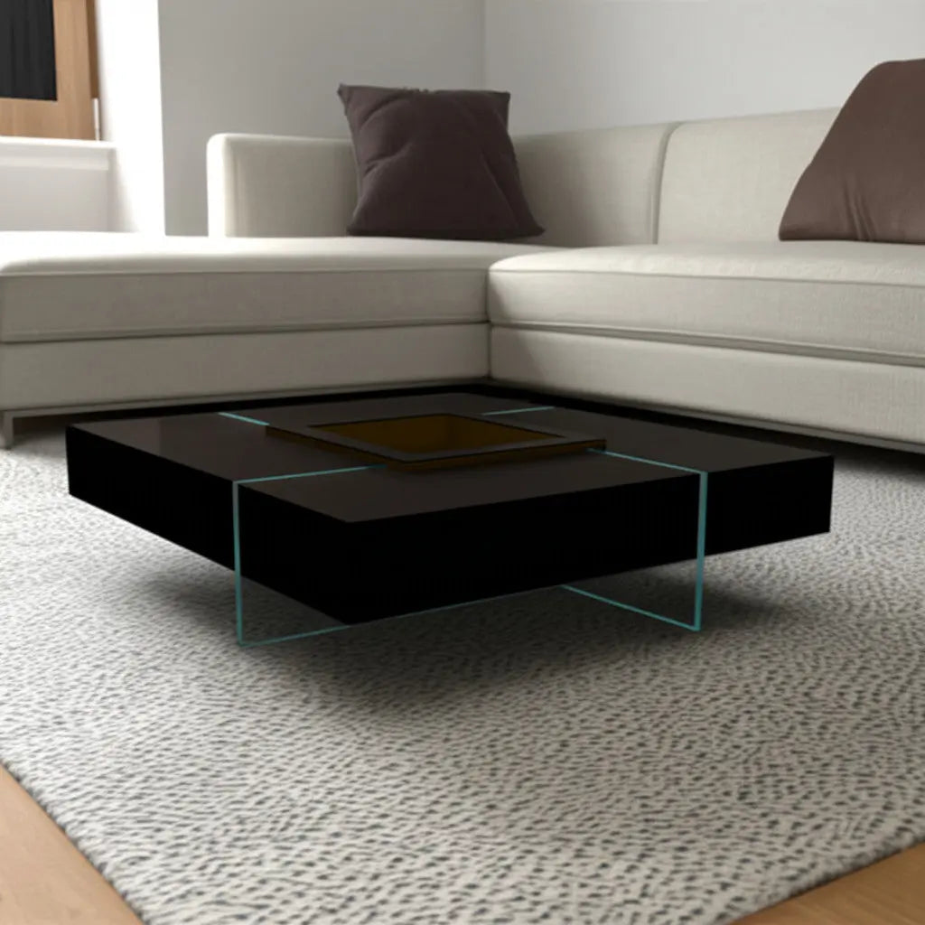 47" Espresso and Clear Wood and Glass Square Coffee Table Homeroots Living Room