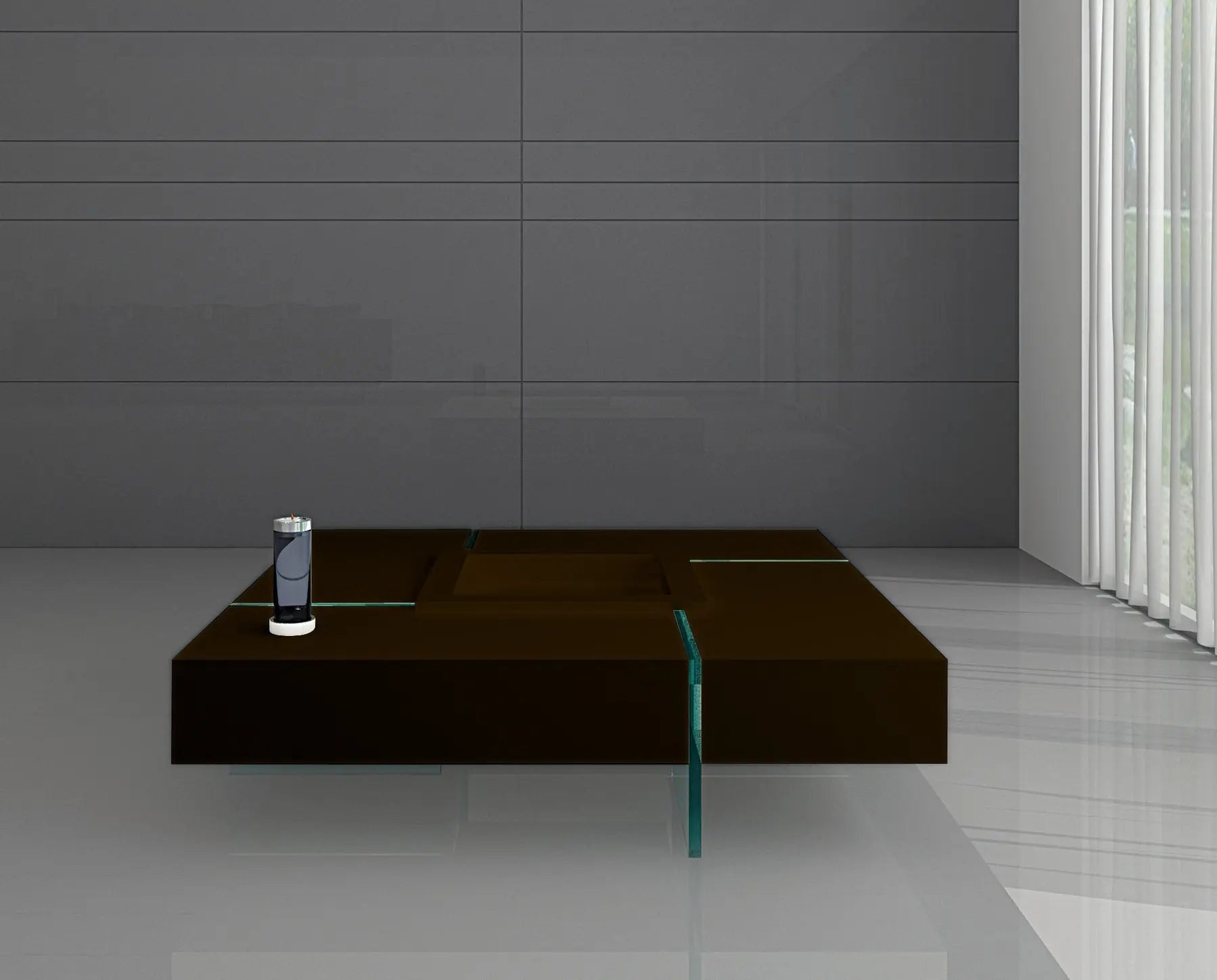 47" Espresso and Clear Wood and Glass Square Coffee Table Homeroots Living Room