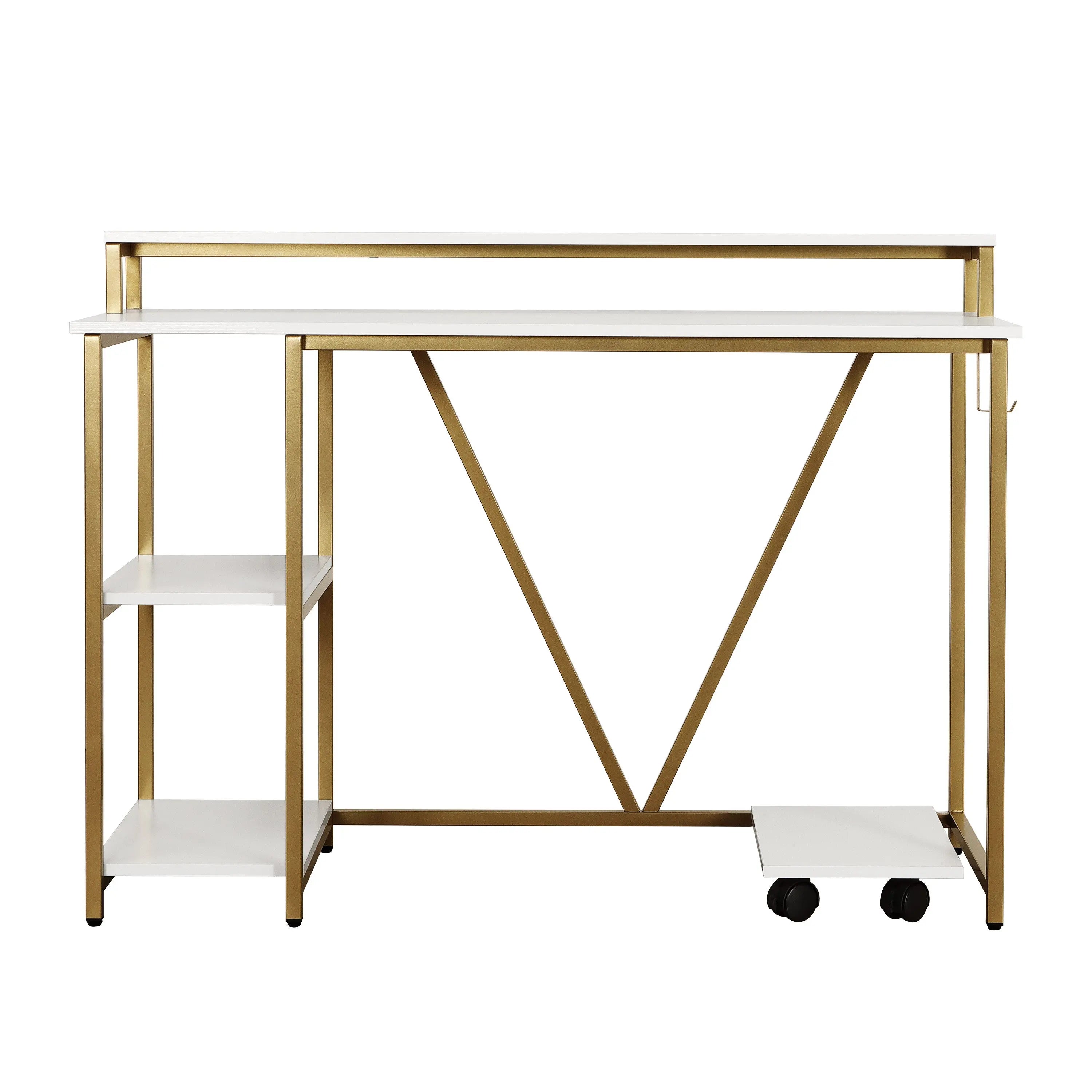 47" Gold and White Wood and Stainless Steel Computer Desk Homeroots
