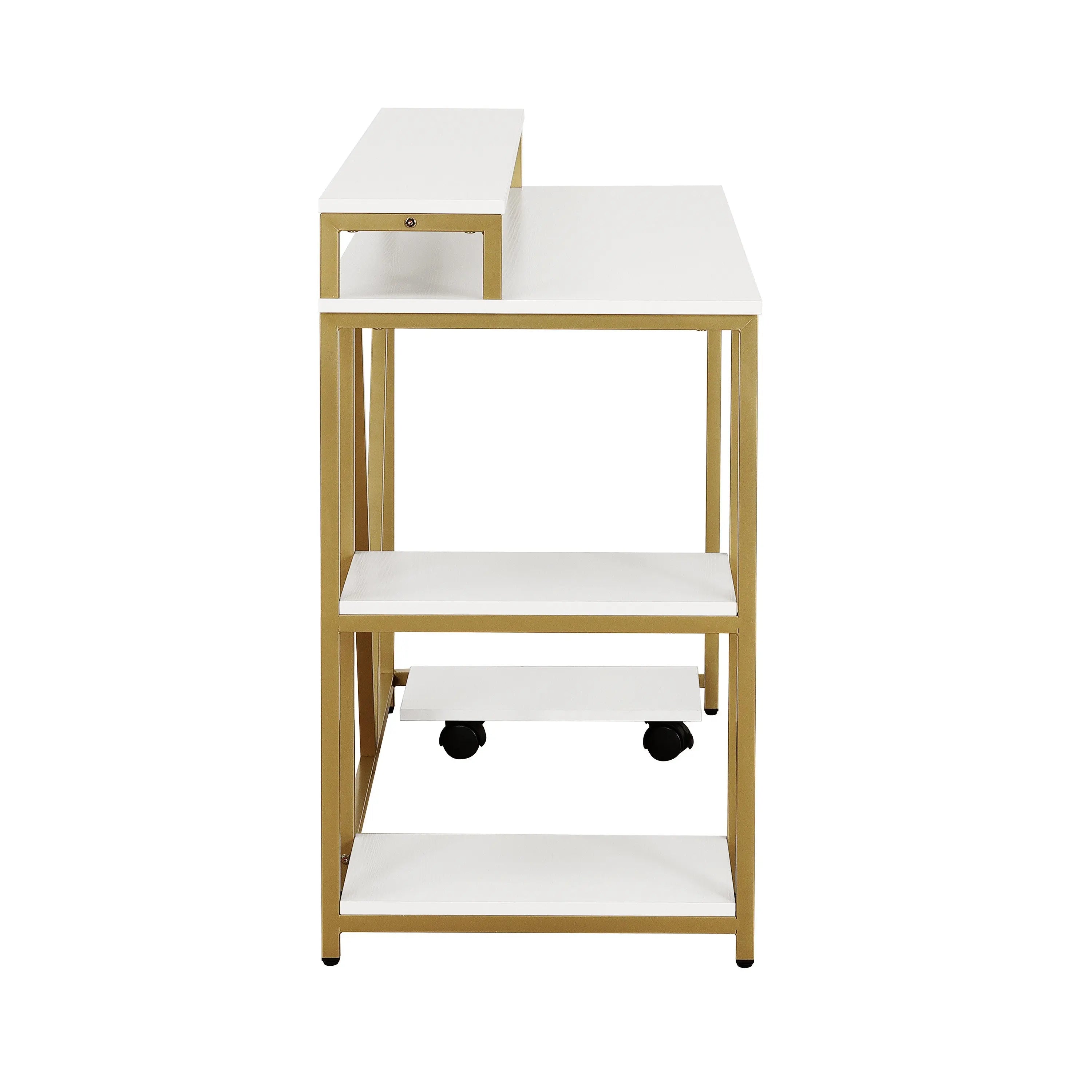 47" Gold and White Wood and Stainless Steel Computer Desk Homeroots