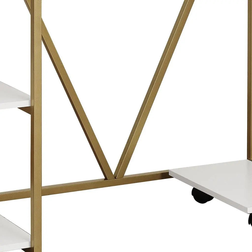 47" Gold and White Wood and Stainless Steel Computer Desk Homeroots