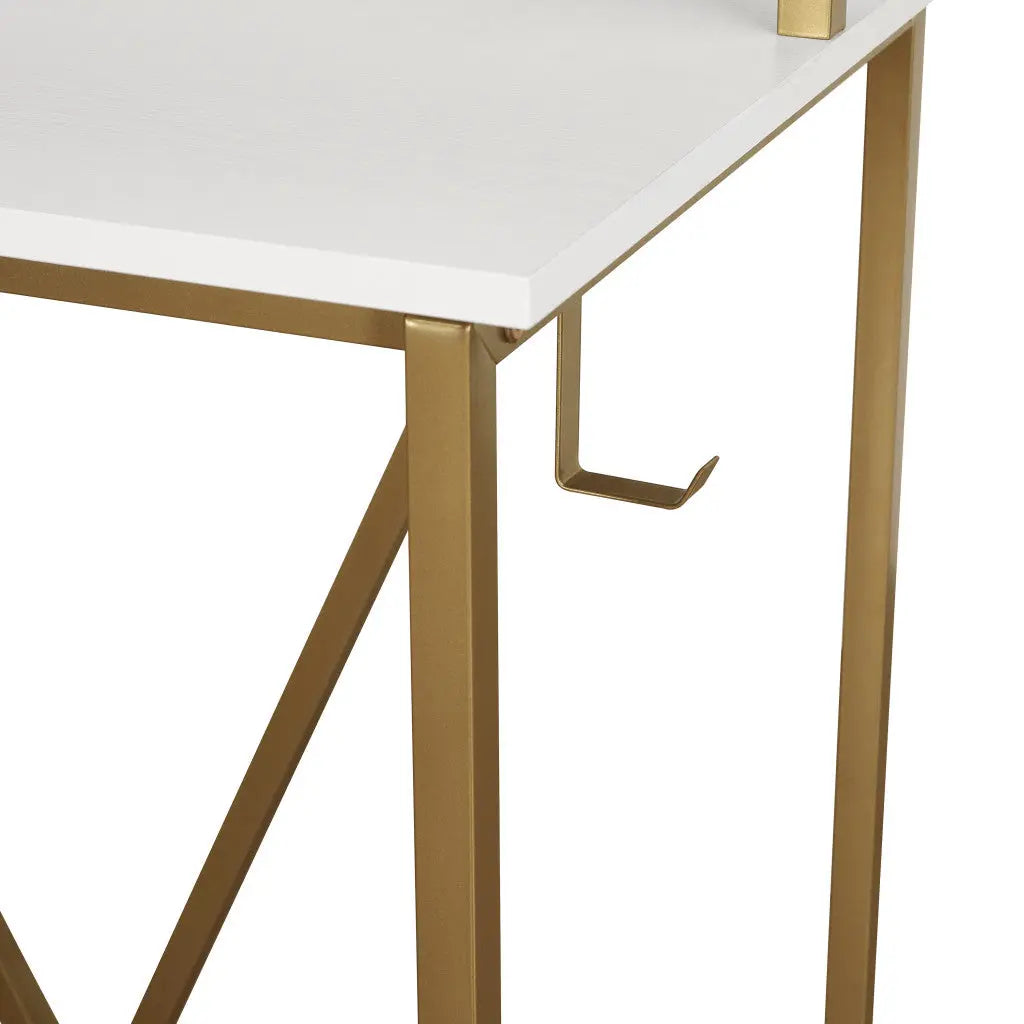 47" Gold and White Wood and Stainless Steel Computer Desk Homeroots
