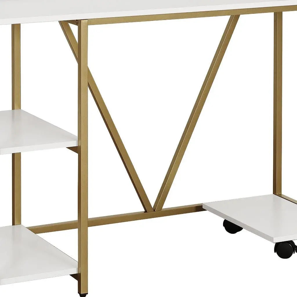 47" Gold and White Wood and Stainless Steel Computer Desk Homeroots