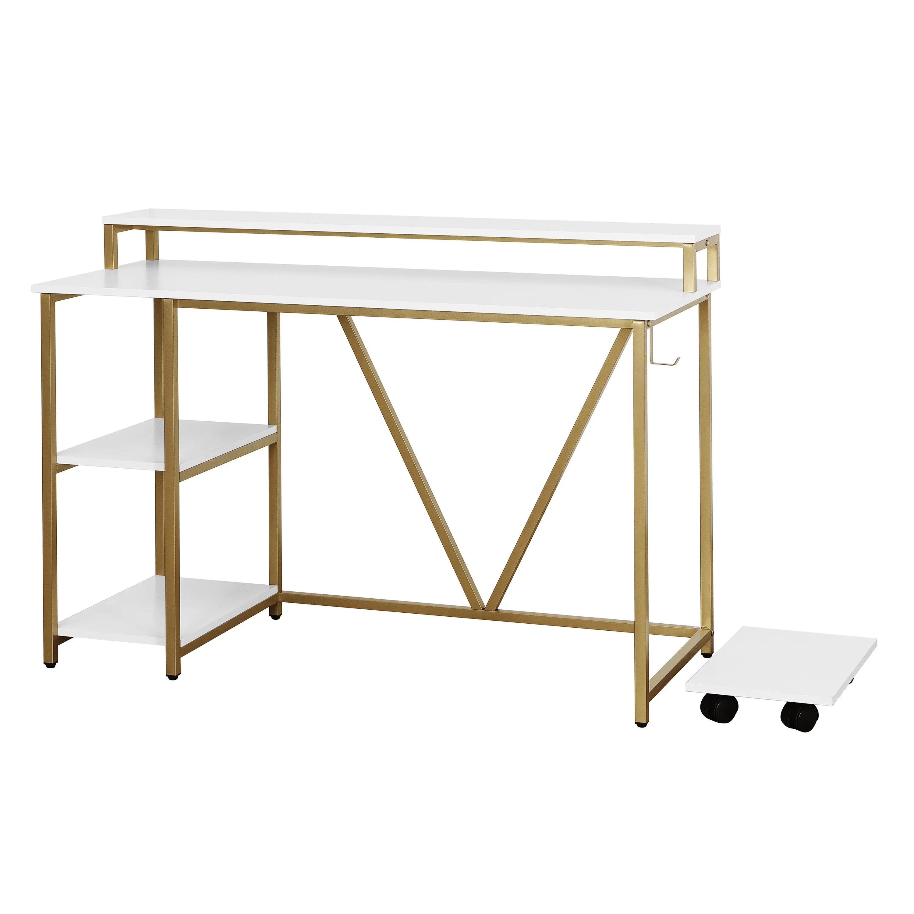 47" Gold and White Wood and Stainless Steel Computer Desk Homeroots