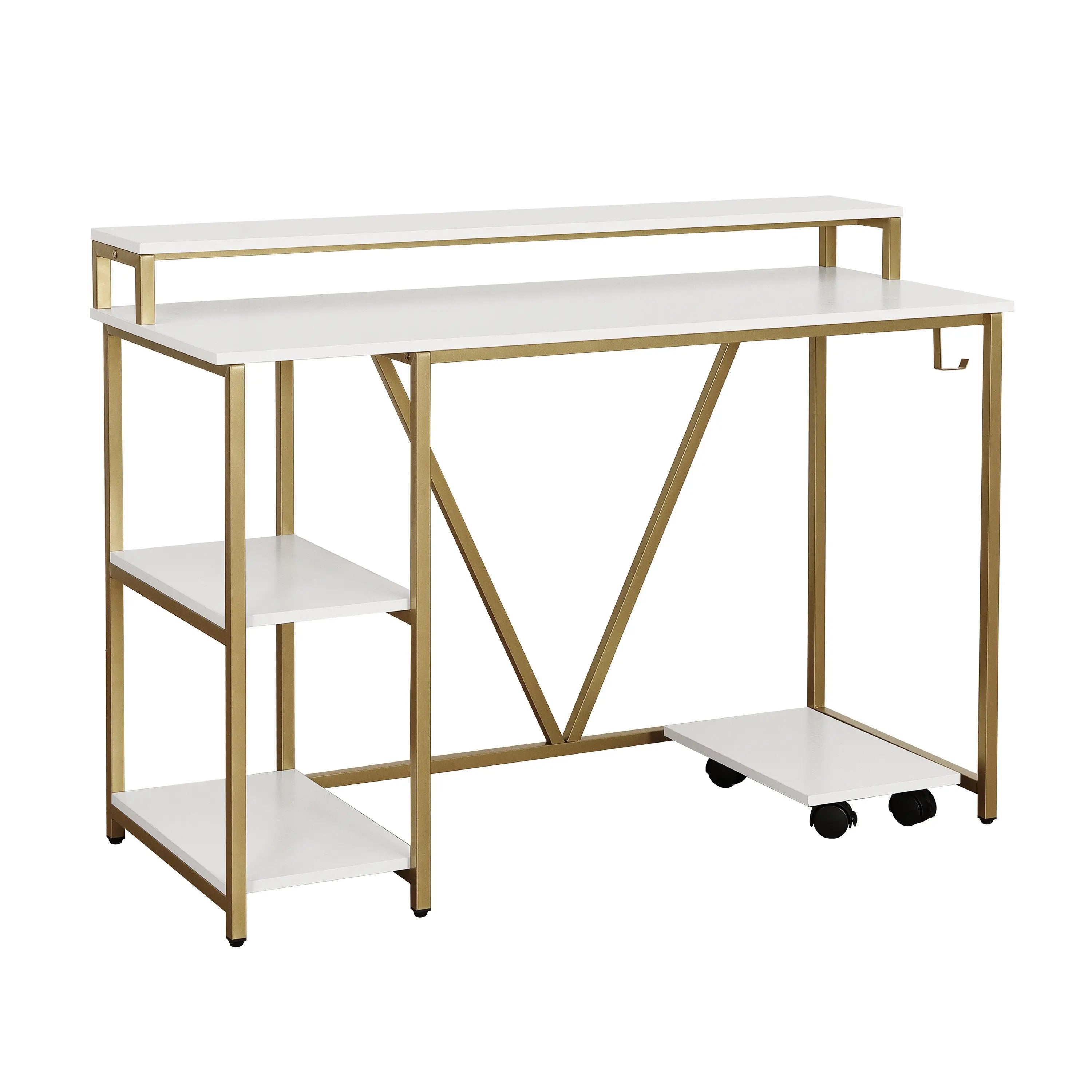 47" Gold and White Wood and Stainless Steel Computer Desk Homeroots