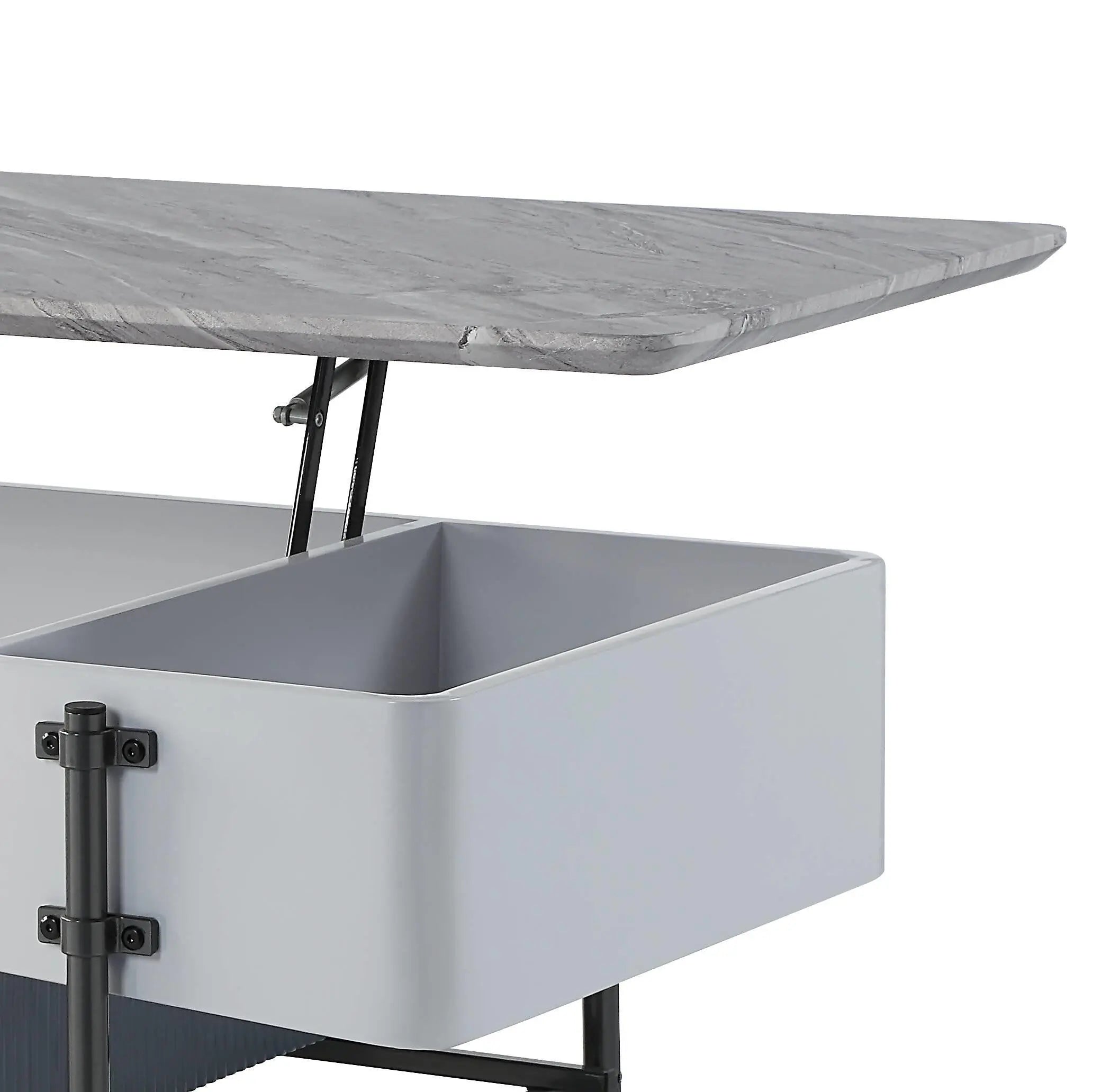 47" Gray White and Black Faux Marble Wood and Steel Lift Top Coffee Table Homeroots Living Room