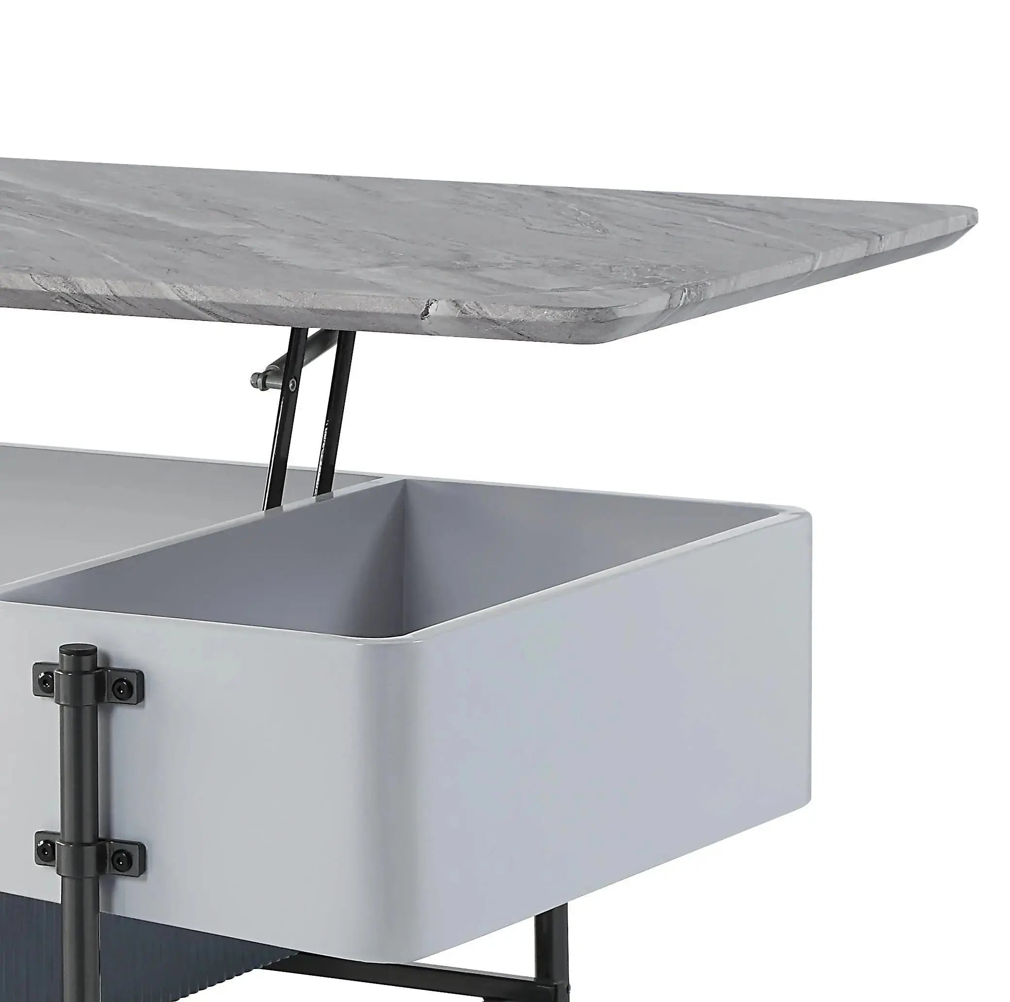 47" Gray White and Black Faux Marble Wood and Steel Lift Top Coffee Table Homeroots Living Room