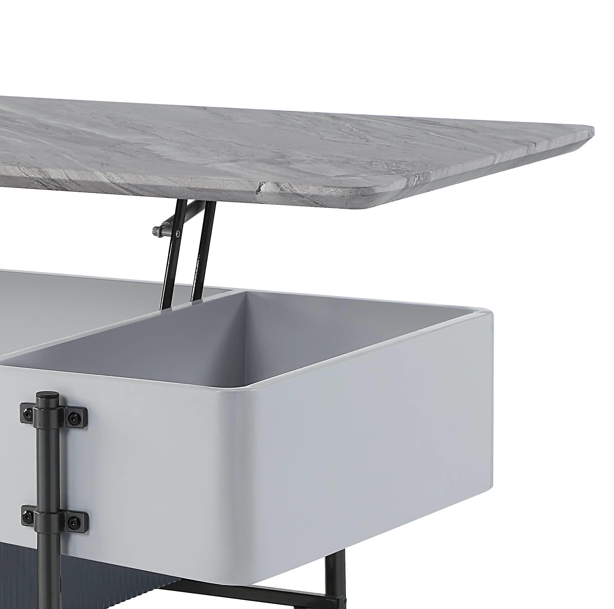 47" Gray White and Black Faux Marble Wood and Steel Lift Top Coffee Table Homeroots Living Room