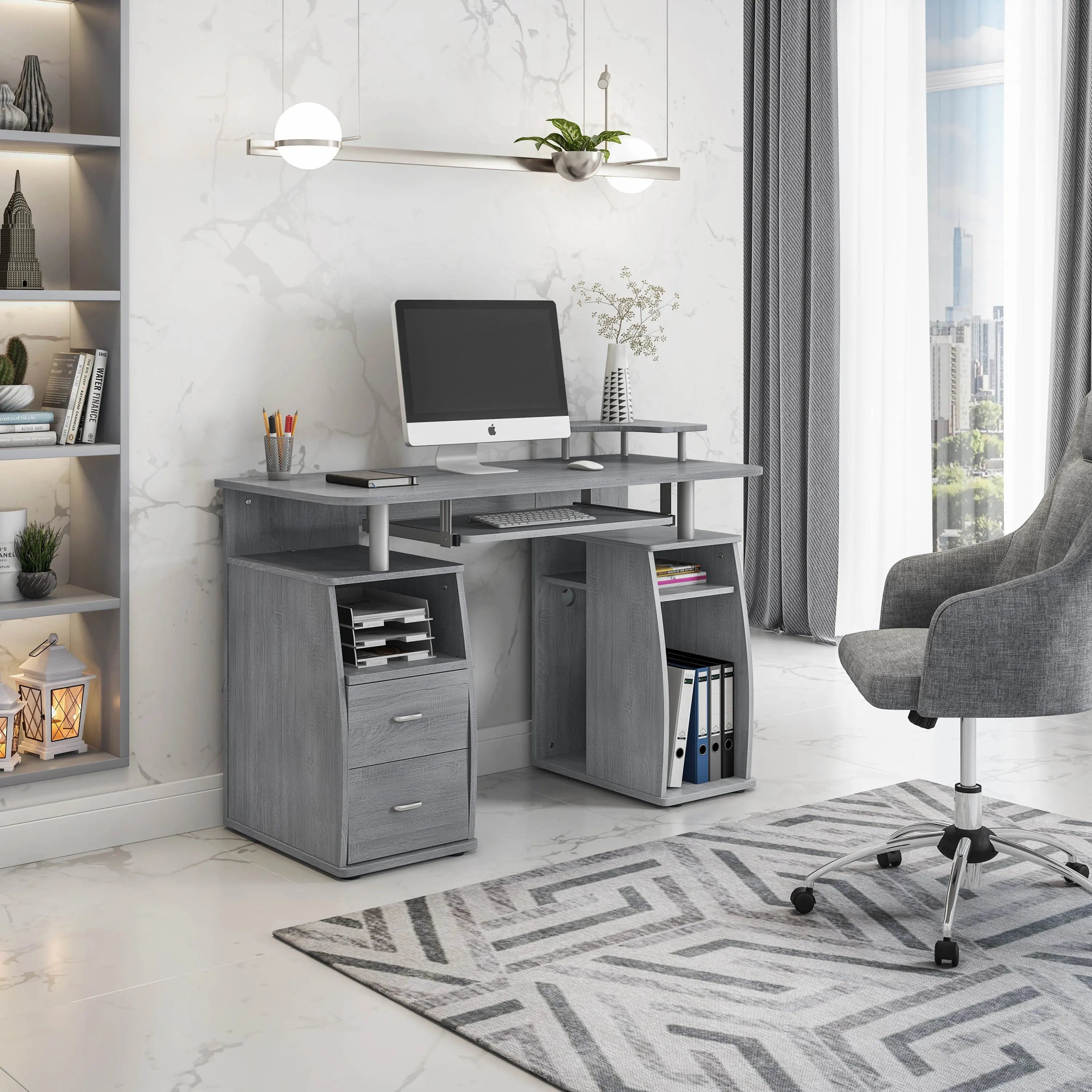 47" Gray Wood Pedestal Computer Desk With Two Drawers Homeroots